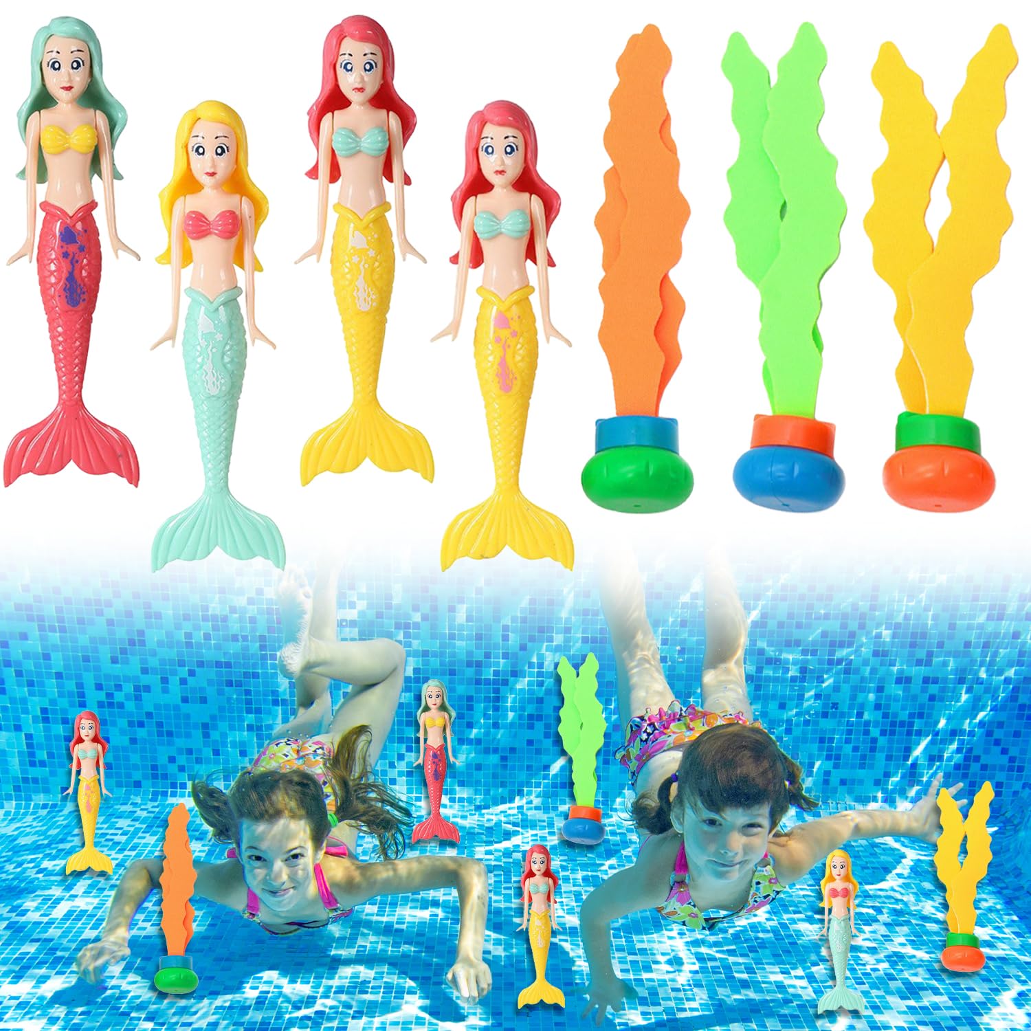 YISKY Juguetes de Buceo, 7 Piezas Anillos de Buceo, Juguetes de Buceo en Piscina, Juguetes para Nadar bajo el Agua, Juegos de Agua Verano Piscina, Juguete Acuático para Piscina, para Niños de 3+ Años