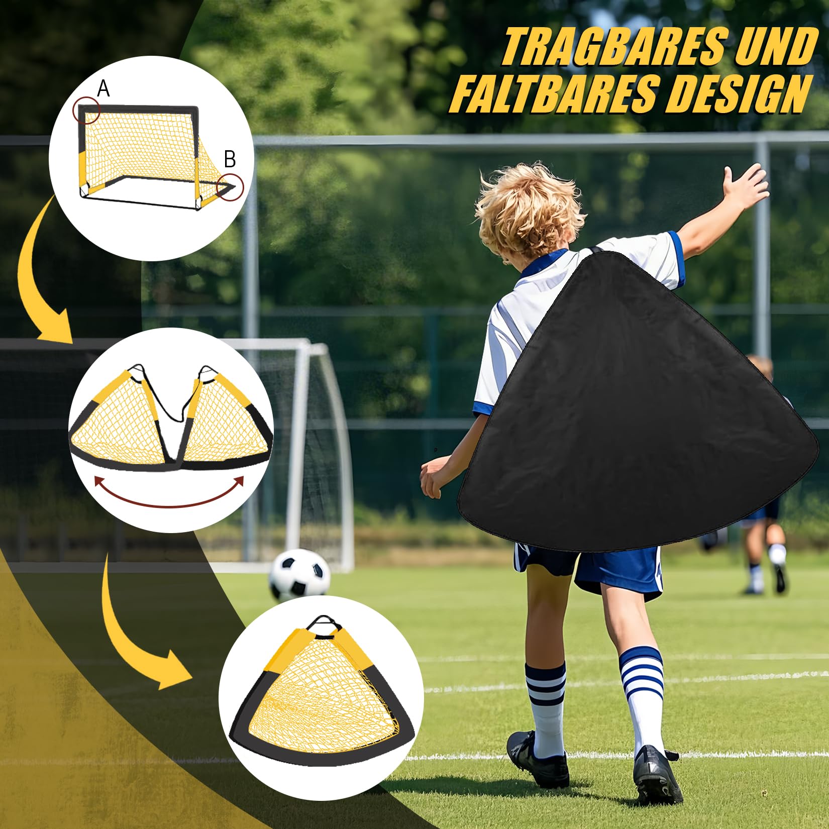 Fußballtor Garten 120x90cm, Fußballtore für Garten Training Set, Fussballtor Outdoor inkl. Fußball, Bullseye, Scheiben & Erdanker, Tolles Fußball Geschenk für Park, Strand