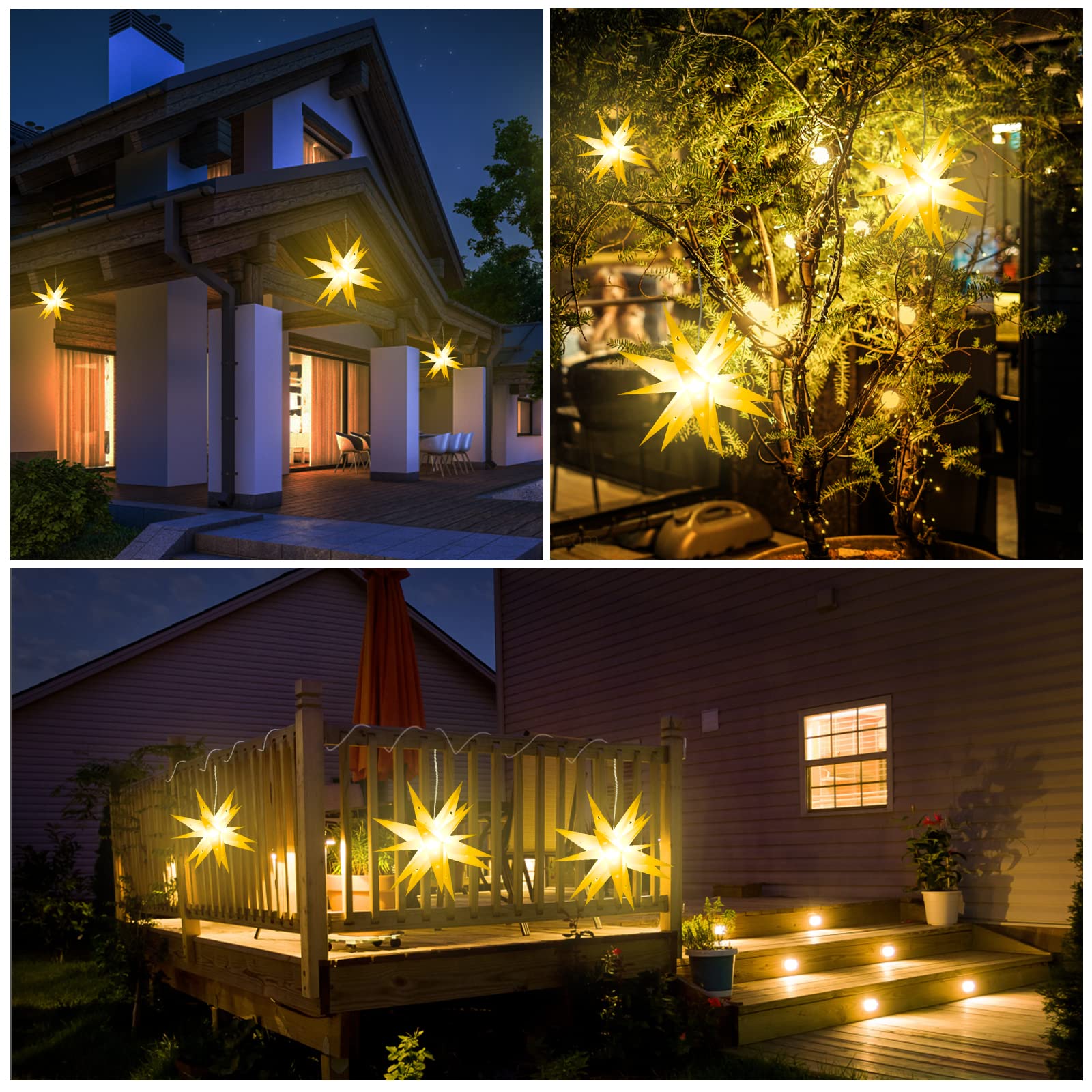 OUILA Stella di Natale 3D, diametro 45 cm, illuminazione a LED, funzionamento a batteria, con timer per decorazioni natalizie, per interni ed esterni, decorazione per albero di Natale, 3000 K