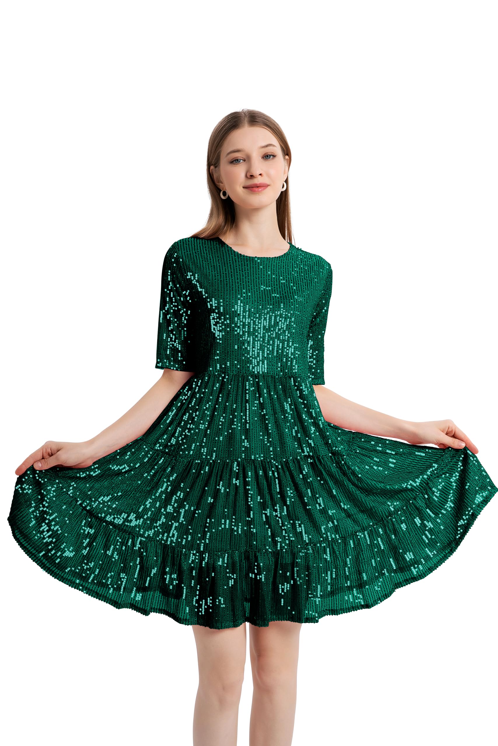 Photo 1 of Sparkly Dresses for Women?2024 Sparkly Mini Dresses Plus Size Sequin Dresses Sparkly Cocktail Dress for Club Party Medium Green
