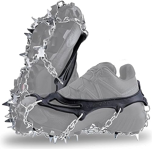 Crampones - Tacos de hielo, tracción para zapatos y botas, 19 tachuelas antideslizantes de acero inoxidable, tacos de nieve seguros para senderismo,