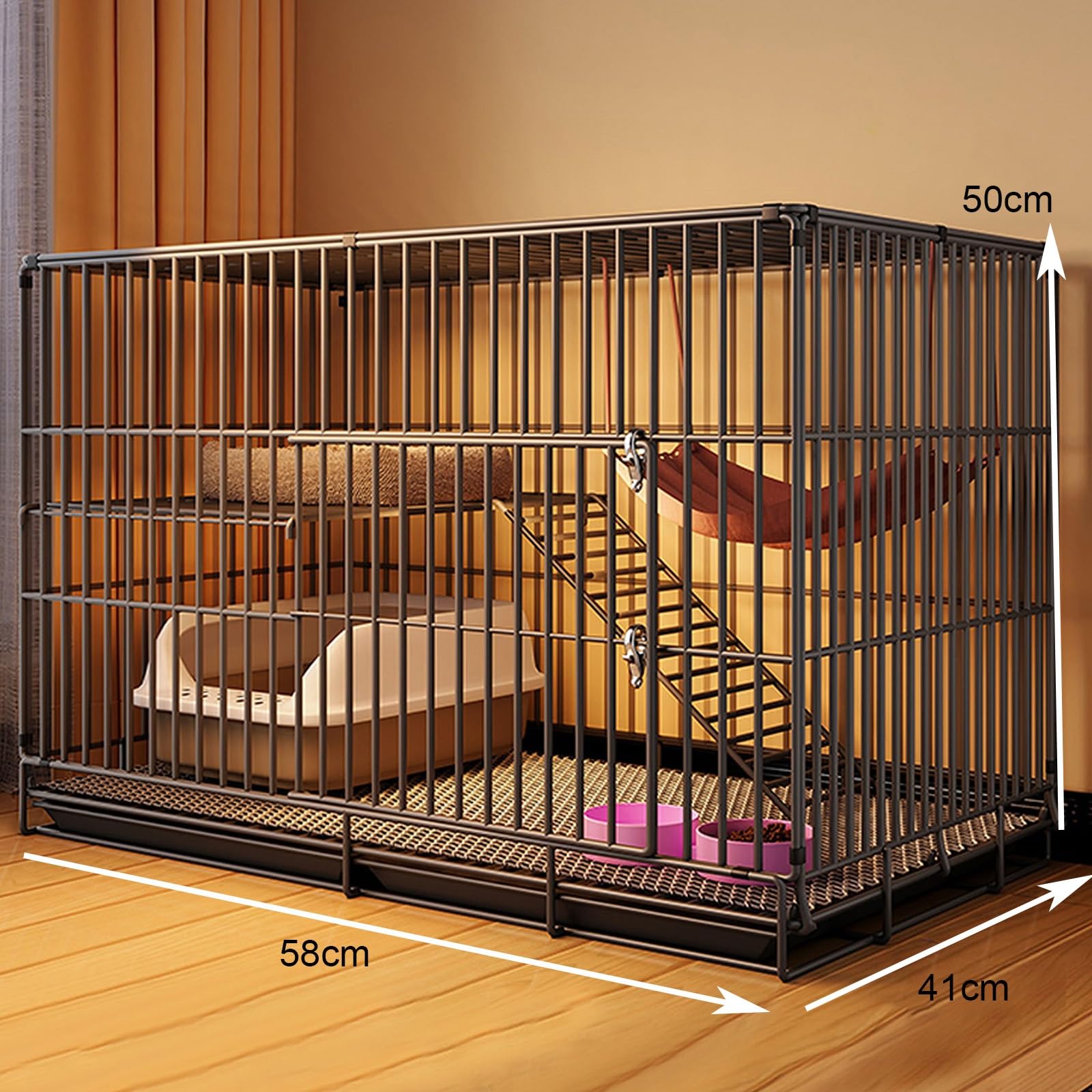 Gabbia per Gatti Grande Cat House Cat Villa Gabinetto Pieghevole con Vassoio Estraibile Appartamento per Gatti Gabbie per 1-2 Gatti Il Mio Vicino Totoro(Black,Medium)