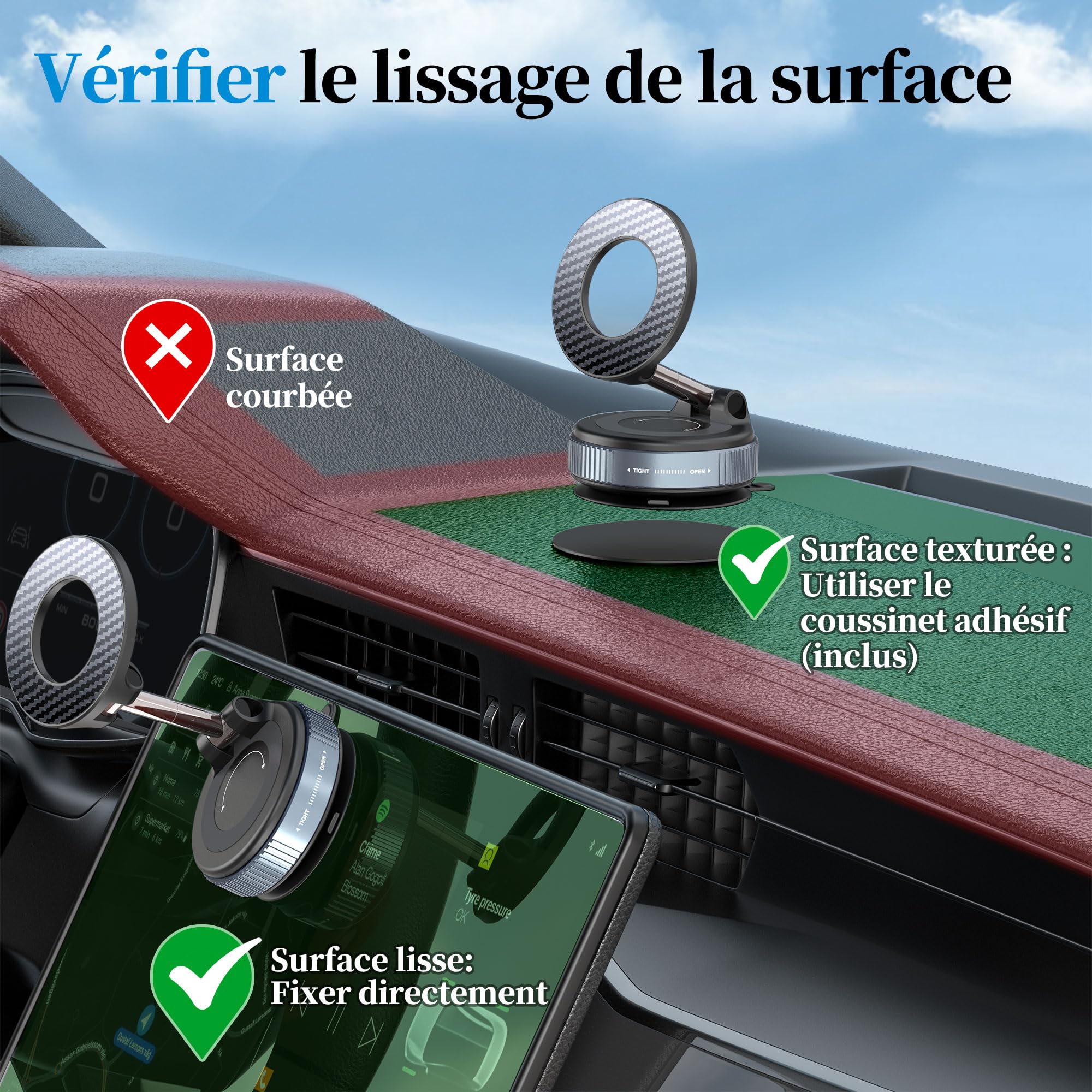 Support Téléphone Voiture Ventouse Puissante Magnétique Rotation 360° Fixation Ultra-Stable Compatible iPhone 17/16/15/14/13/12 Pro/Pro Max