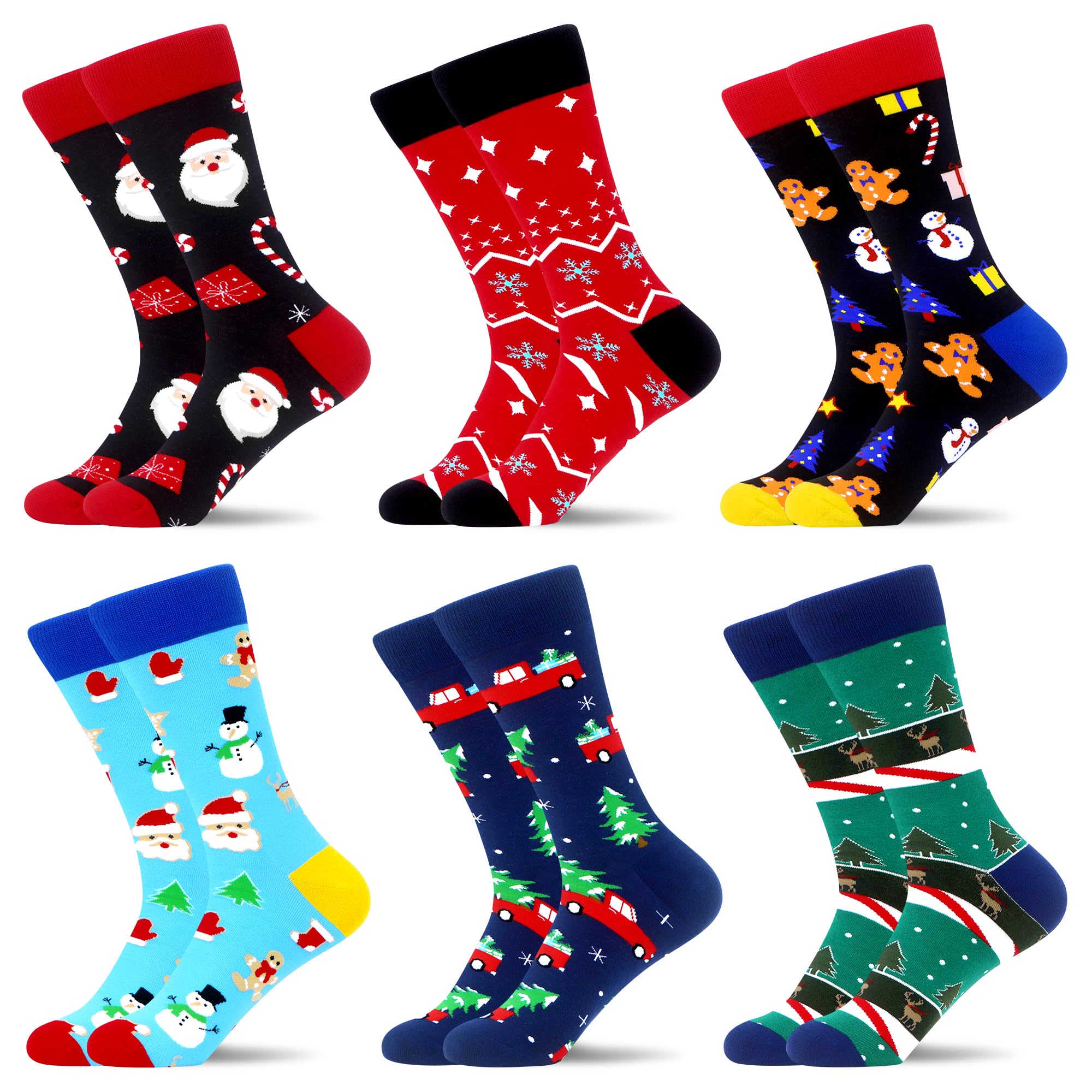 WeciBor Men's Funny Novelty Colorful Patterned Cotton Casual Crew Socks 6 Pack