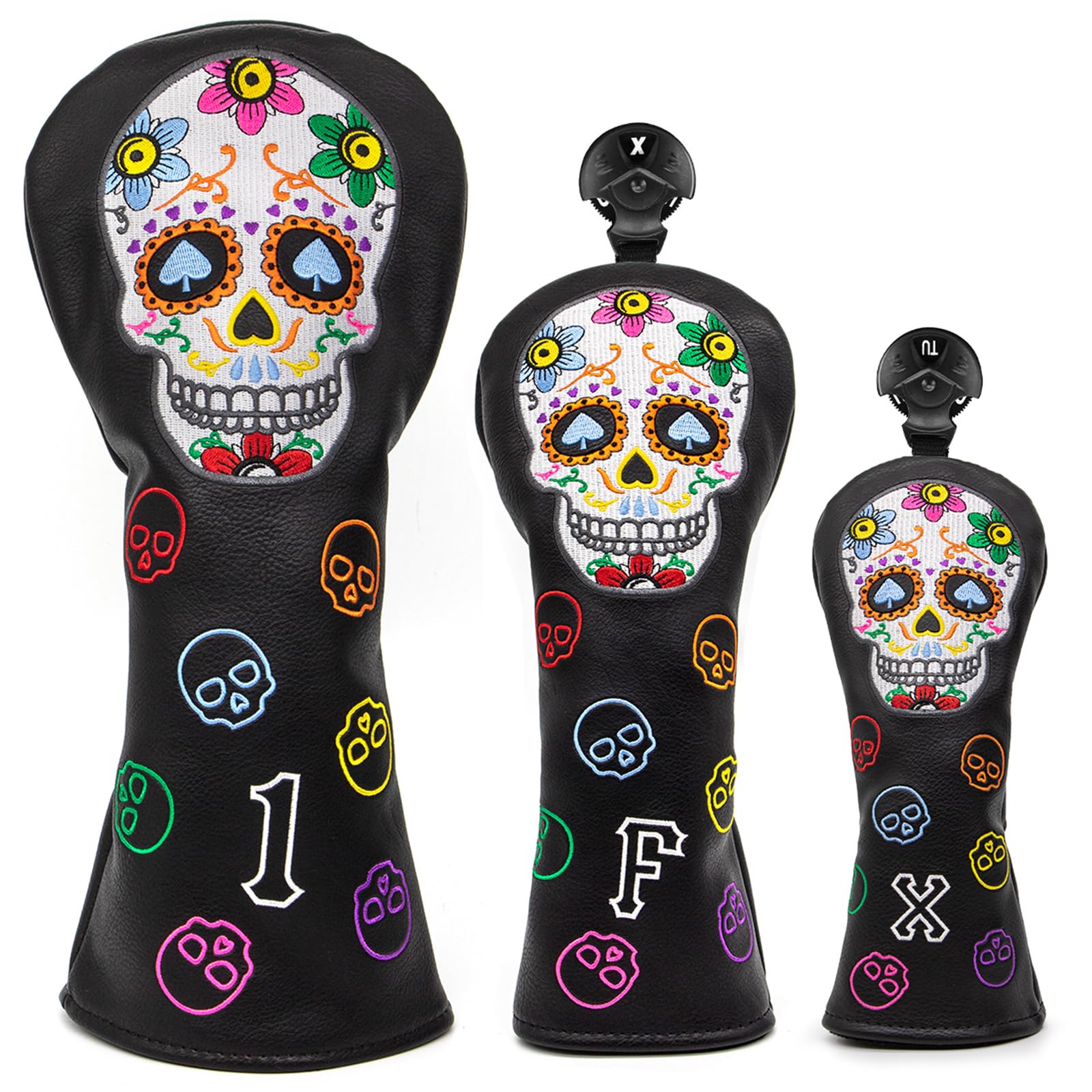 Montela Golf Club Head Covers,Colorful Skeleton Golf Driver Covers