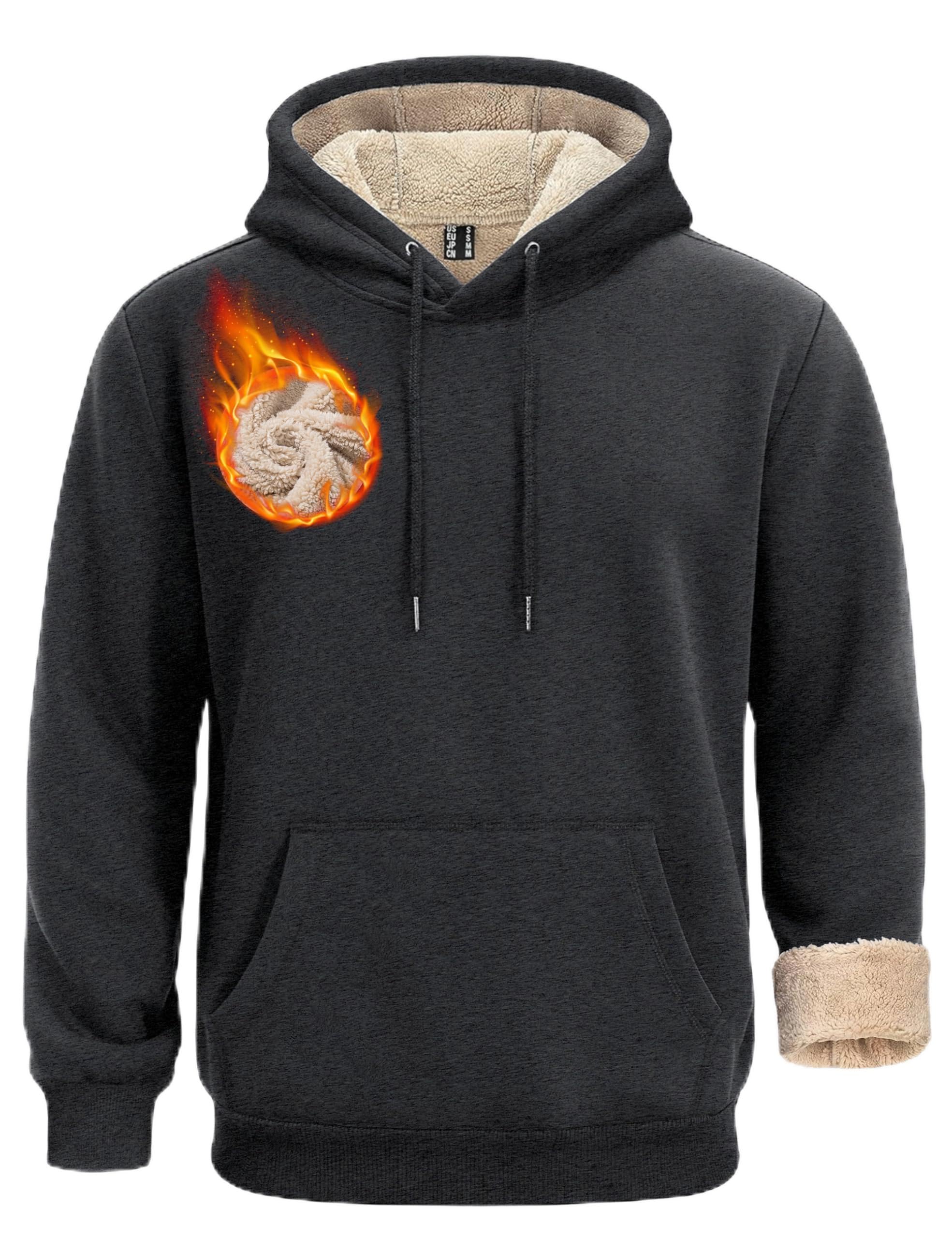 KEFITEVD Mens Hoodies Pullover Heavyweight Sherpa Hooded Sweatshirt Cotton Fleece Hoodies for Men with Kanga Pocket