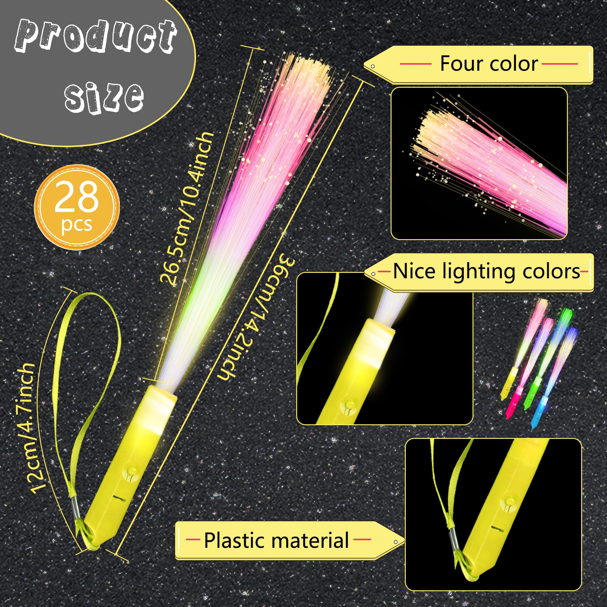 28 Pcs Fiber Optic Wand Glow Fiber Wands Sticks Bulk Light up Wand Flashing Wands Fiber Optic Stick Glow in The Dark Wands for Wedding Birthday Halloween New Year Party (Color Set 2)