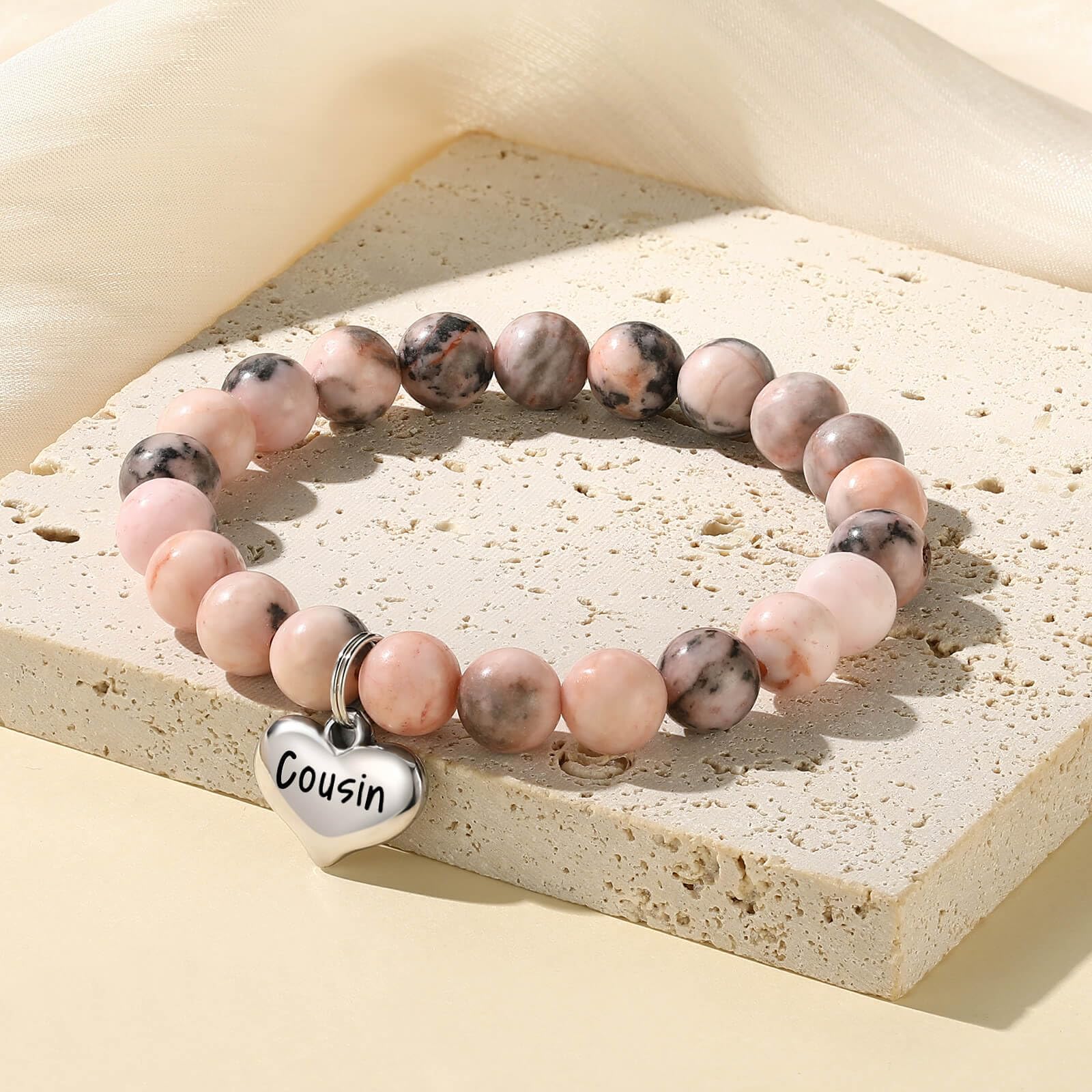 MIXJOY Inspirational Gifts for Women, Heart Charm Pink Elastic Beads Bracelet, Positive Affirmations Get Well Soon Gifts