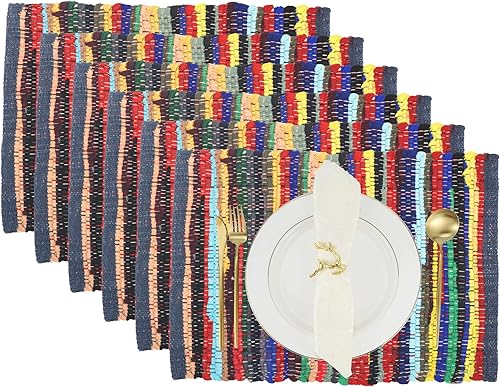 Juego de 6 manteles individuales ecológicos de algodón puro de 13 x 19 pulgadas con diseño de arco iris