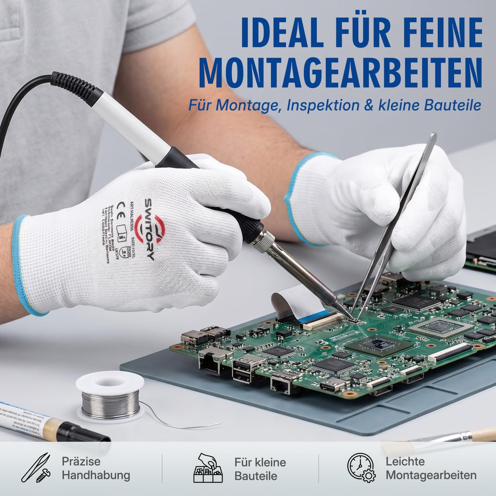 Switory Weiß Arbeitshandschuhe Herren, Handschuhe Arbeit XL/10, 60 Paar