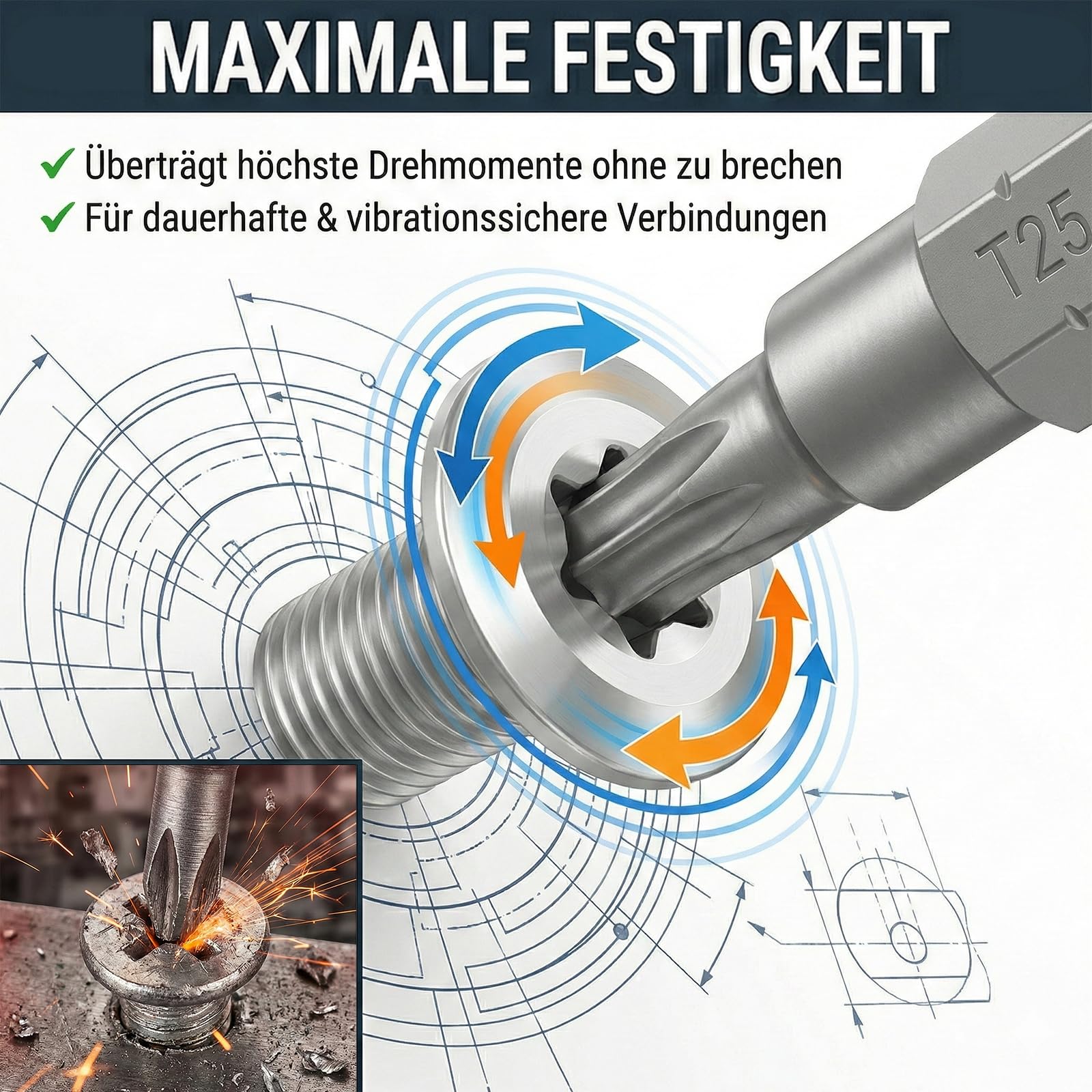 Dayalo 20 sztuk śrub z łbem płaskim M5, śruby Torx M5 x 25 mm, stal nierdzewna, A2, V2A, śruby metalowe z kluczem Torx, wysoka wytrzymałość, ochrona przed korozją