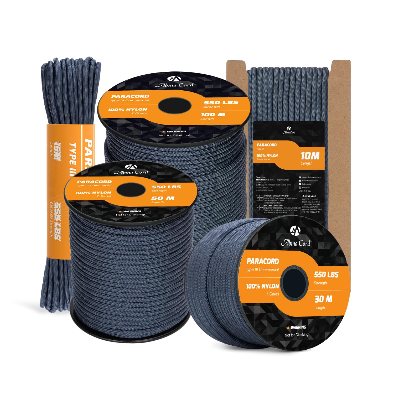 Abma Cord Paracord 550 4mm 10m 100% Nylon Rope Type III 7 Strands Parachute Cord for DIY, Camping, Survival, Outdoor - Max. 250kg - Navy Blue