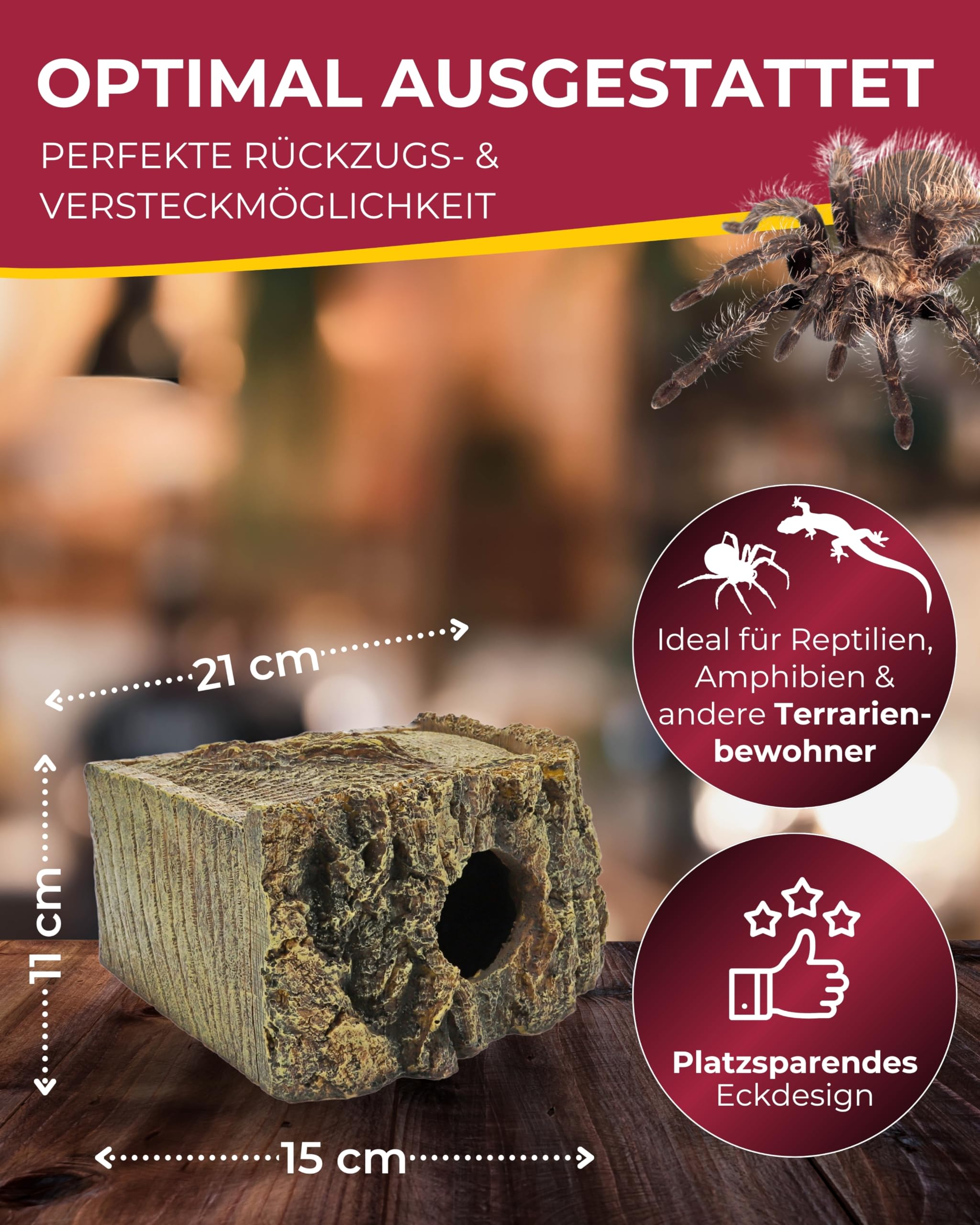 HOBBY Terraristik Eckhöhle Bark 21 x 15 x 11 cm Versteckmöglichkeit für Reptilien Amphibien