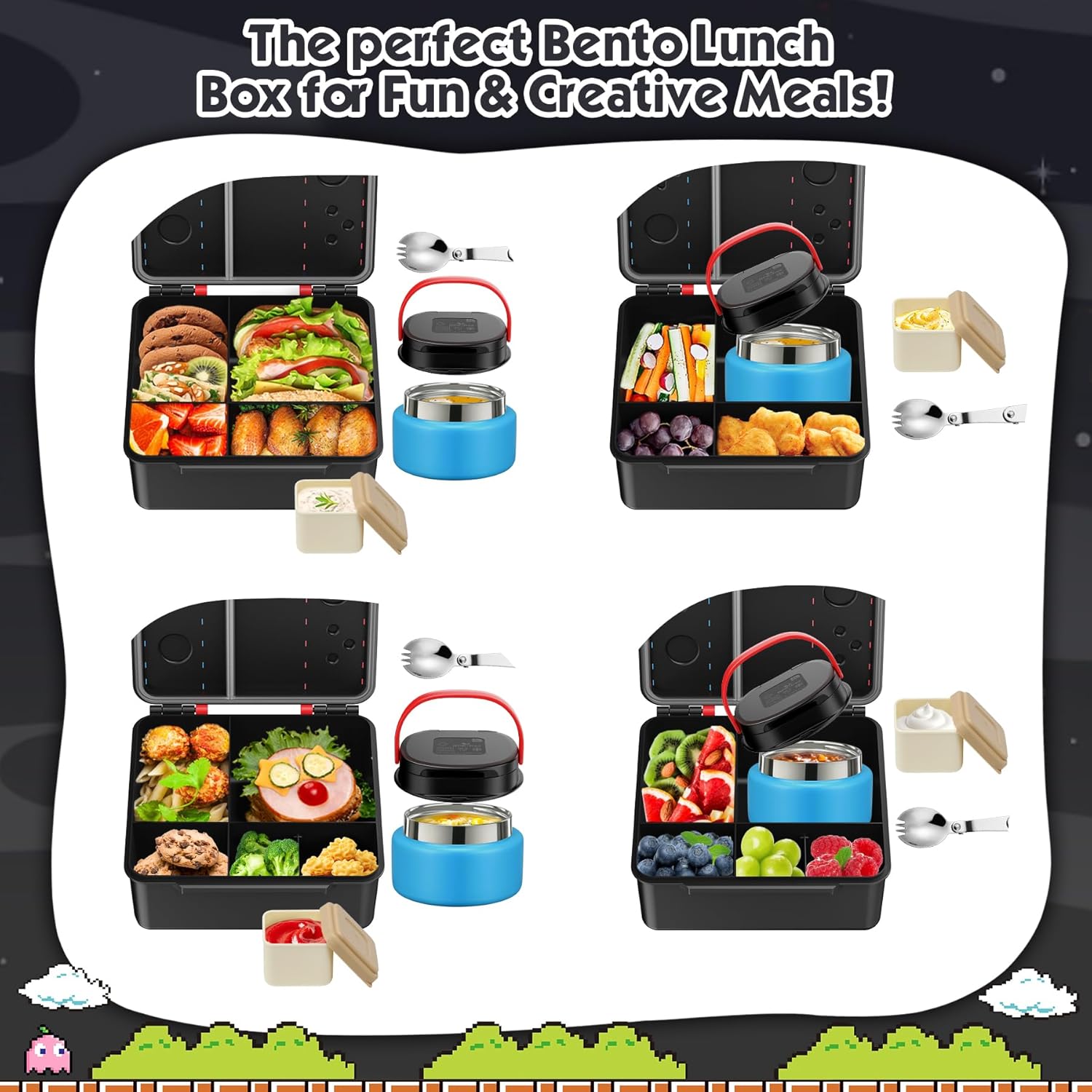 Game Lunch Box for Kids with Thermo 9oz Wide Mouth Stainless Food Jar and Insulated Lunch Bag Leakproof Lunch Box Set for Travel School - Image 5