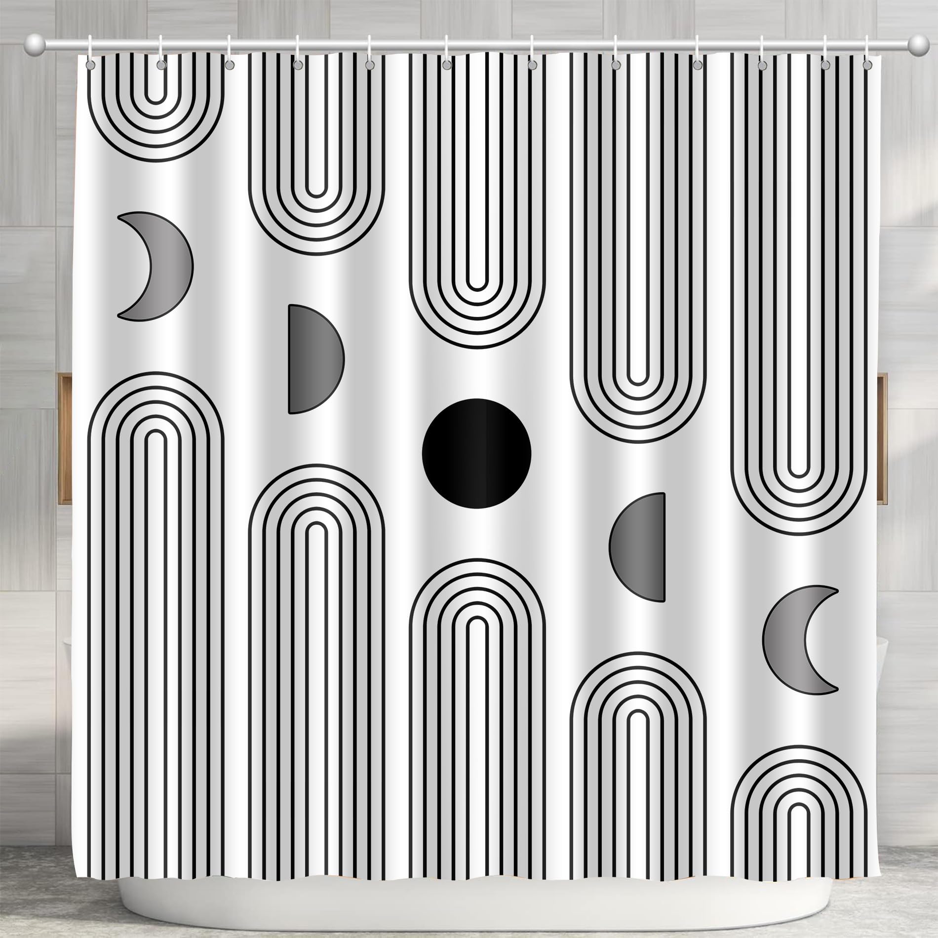 Boho Shower Curtains for Bathroom Mid Century Minimalist Abstract Aesthetic Modern Bathroom Decor Curtain Machine Washable Waterproof Fabric with 12 Hooks (White Minimalist, 72" x 72")