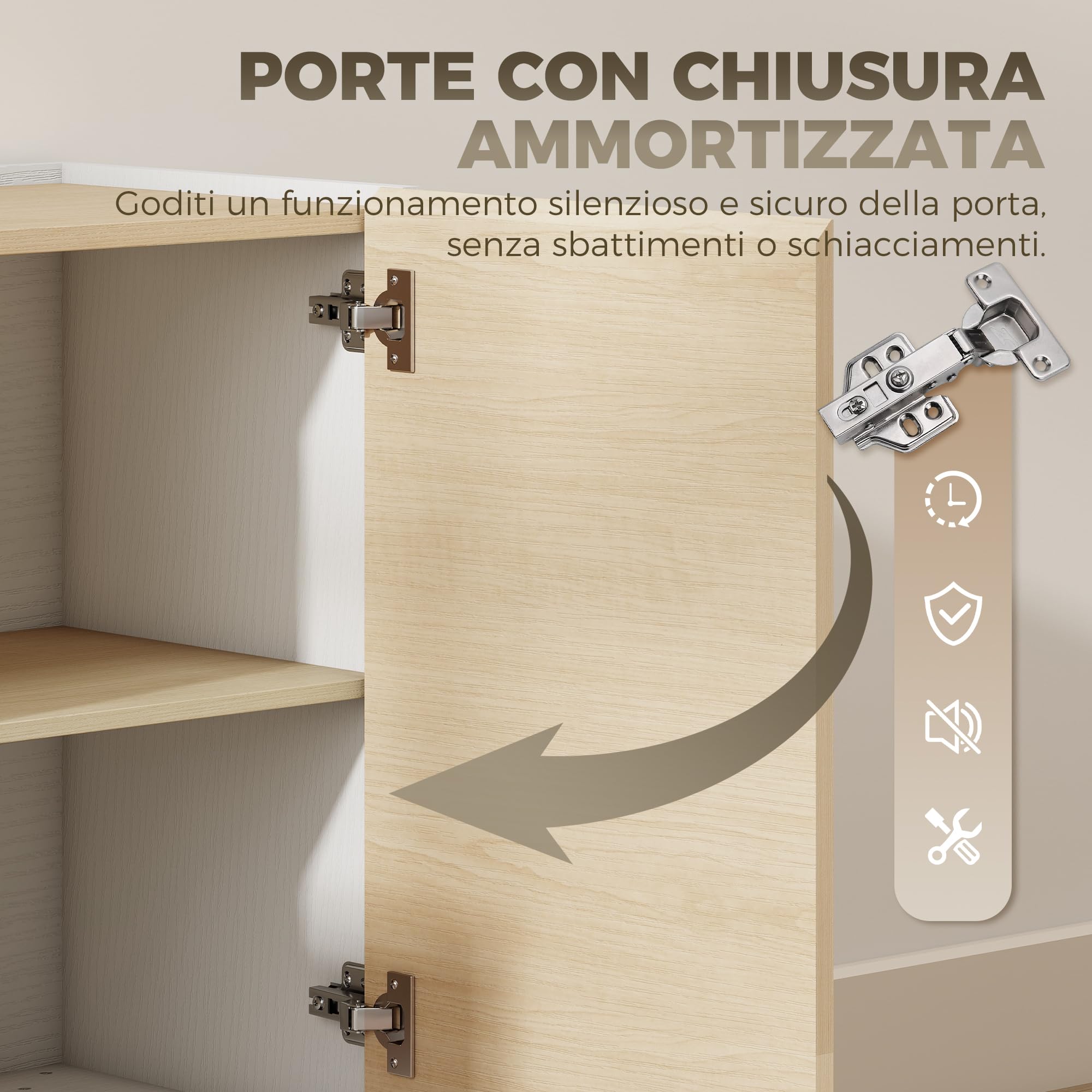 HOMCOM Credenza Cucina, Mobile Cucina con 3 Ante Soft-Close, 6 Scomparti, Base Rialzata, Stile Nordico, Mobile Buffet per Soggiorno, Sala da Pranzo, 120x35x73.5 cm, Color Legno e Bianco