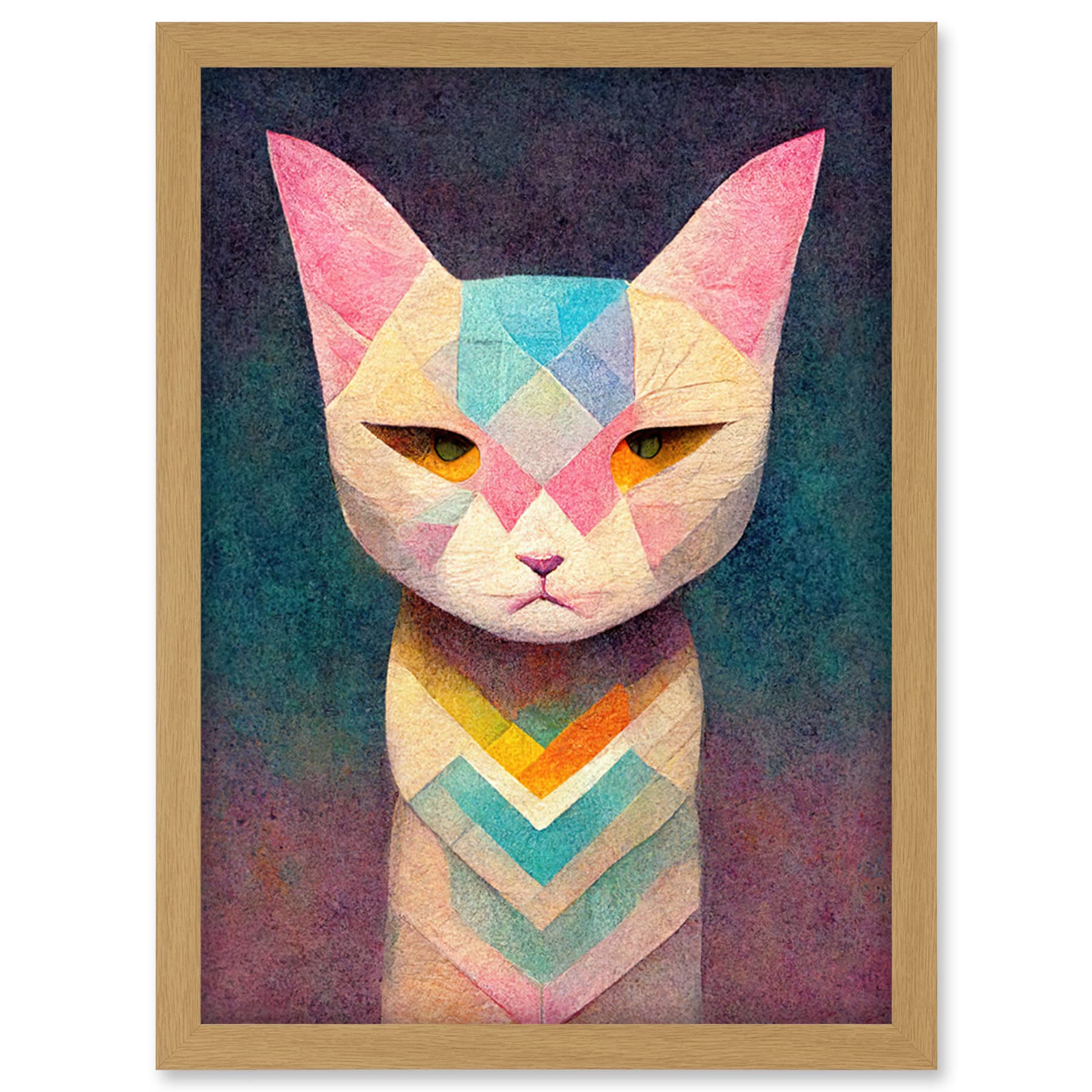 Doppelganger33 LTD Geometric Egyptian Cat Pastel Boho Artwork Framed Wall Art Print A4