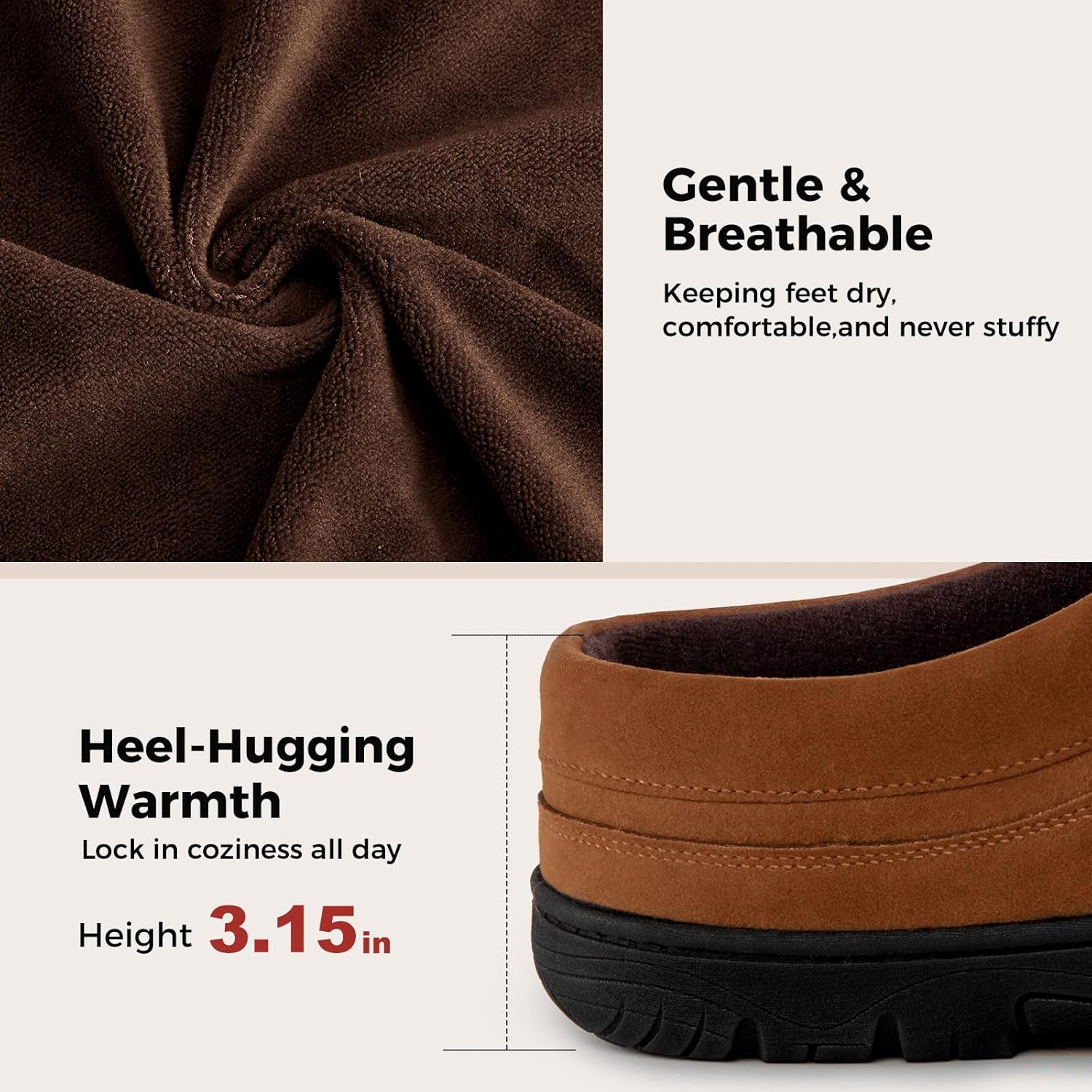 HomeTop Men's Moccasin Slippers Soft Warm Non-slip Memory Foam Indoor House Shoes with Fluffy Lining