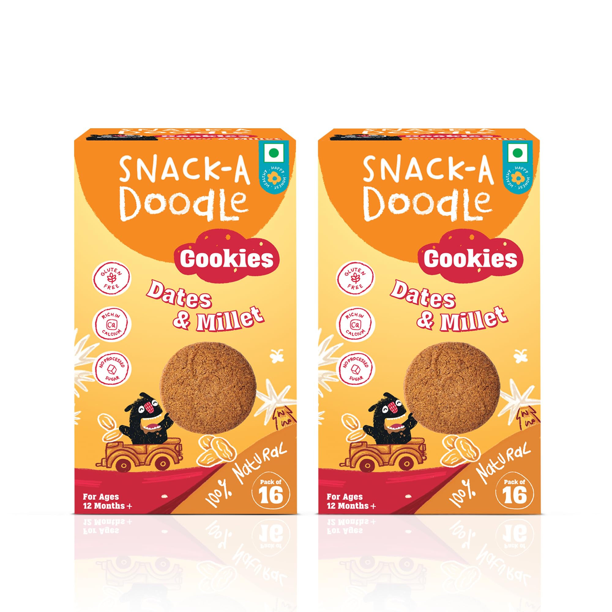Snack-a-Doodle Date Millet Cookies X 2 | Nutritious Healthy Snacks for Kids | No Maida | Naturally Sweetened with Dates & Jaggery | No Preservatives | Perfect for Tiffin, Evening Snacks & Travel | 300g