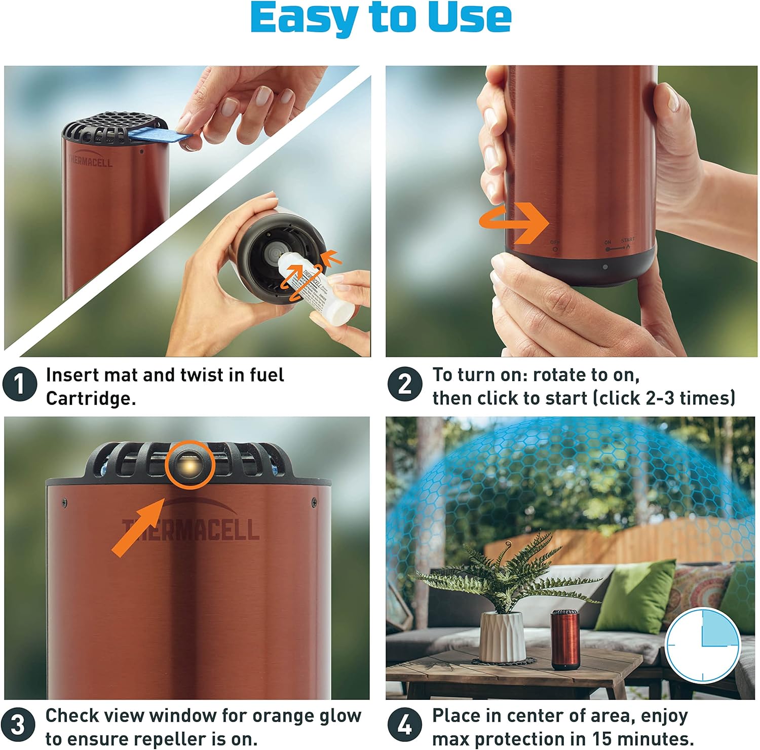 Thermacell Metal Edition Patio Shield Mosquito Repeller, Bronze; Effective Mosquito Repellent; No Candles or Flames, DEET-Free, Scent-Free, Bug Spray Alternative; Includes 12-Hour Refill : Patio, Lawn & Garden