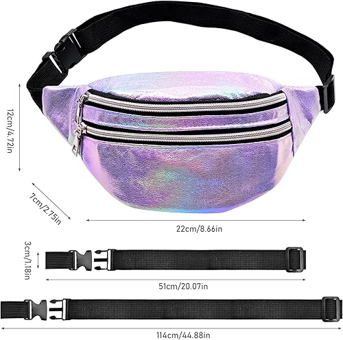Vista 3 de Riñonera holográfica de moda para regalo del día de la madre, bolsa de cintura deportiva morada, cangurera de viaje brillante para trabajo, correr