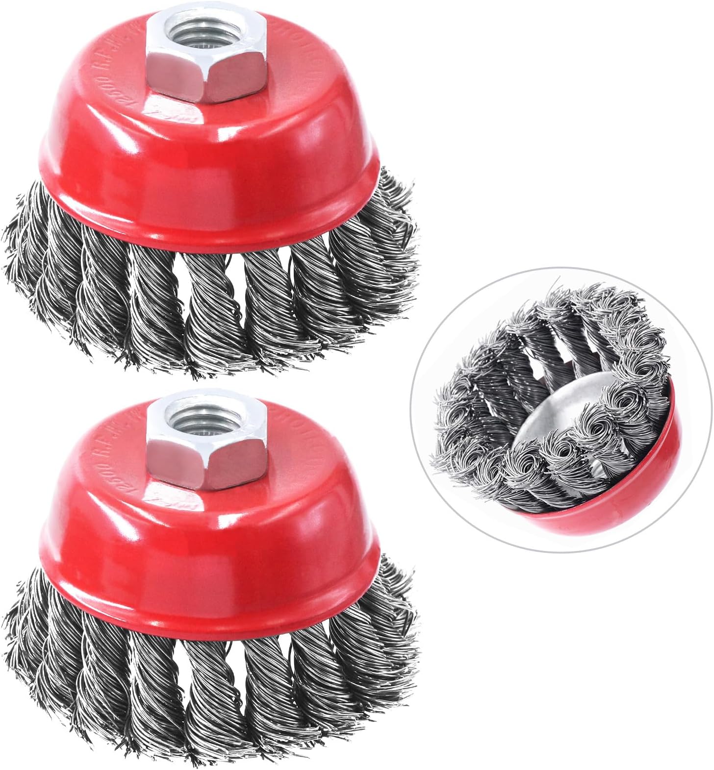 Tanstic2Pcs 3 Inch Knotted Wire Cup Brush, Twisted Wire Wheel Brushes with 5/8 Inch-11 Threaded Arbor and 0.02 inch Carbon Steel Wire for Rust Removal, Abrasives, Grinders
