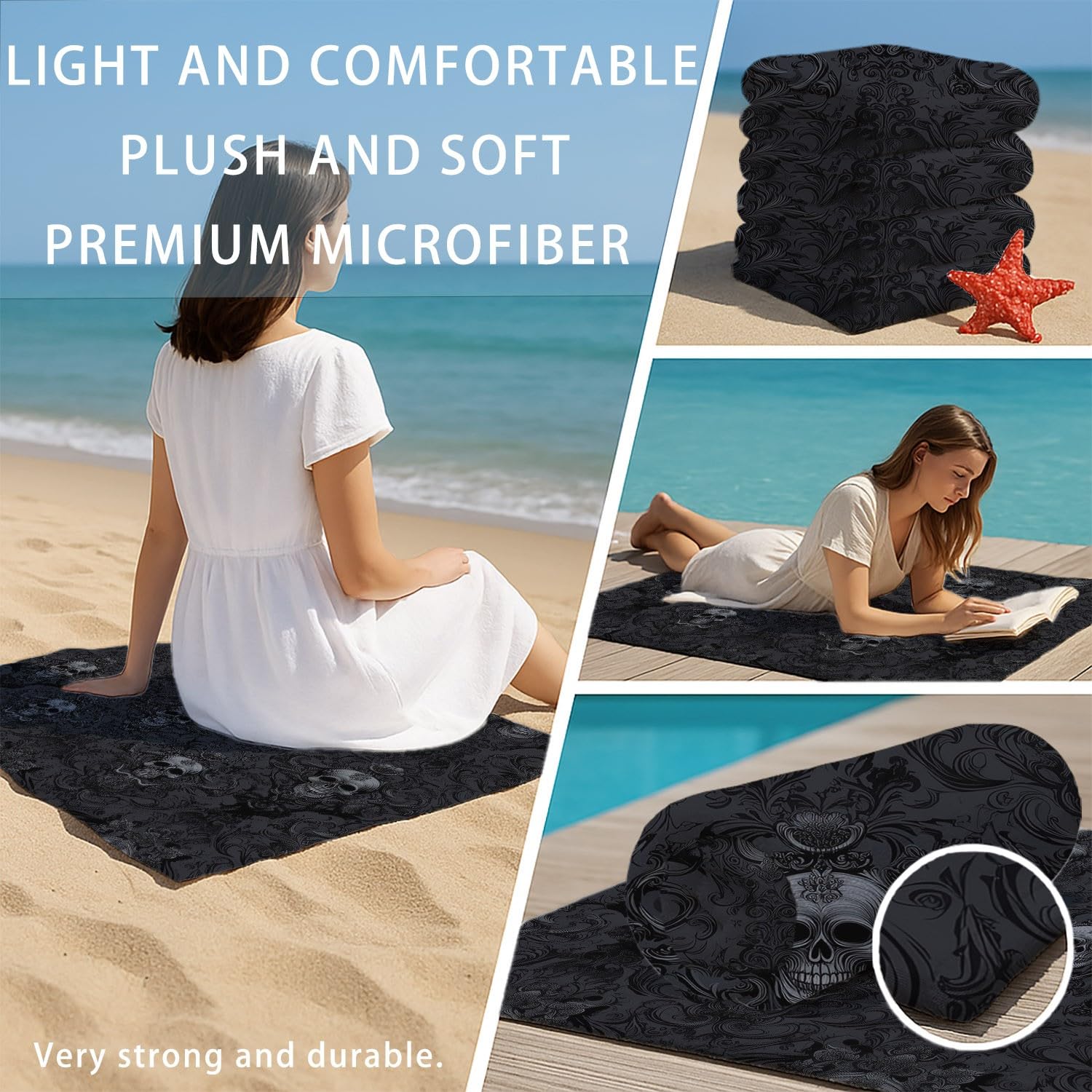 Dreamy Calm - Telo mare extra large in microfibra, 200 x 100 cm, senza sabbia, ad asciugatura rapida, elegante, con conchiglie della natura, tartaruga marina, ideale come regalo per le vacanze per la