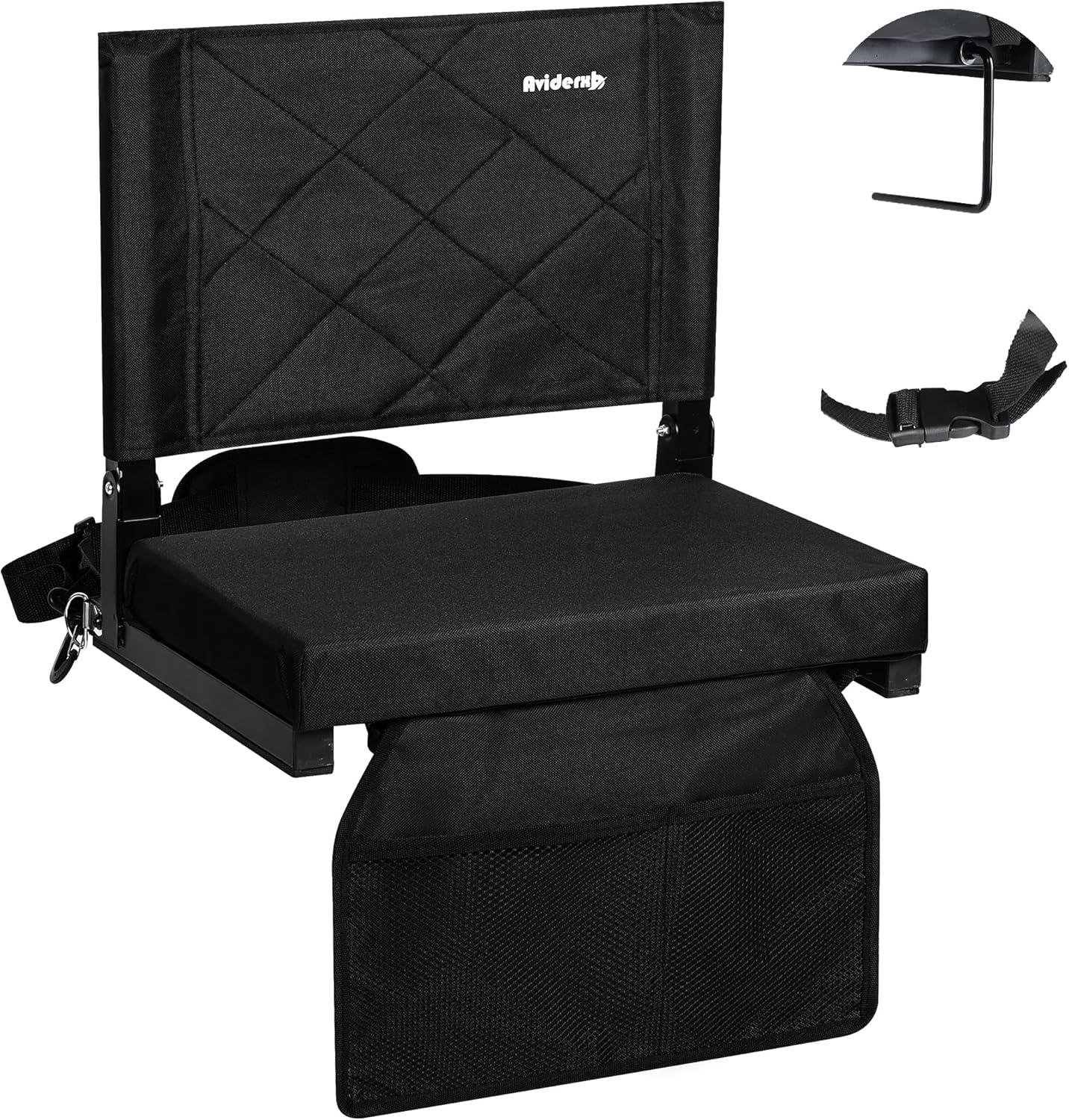 Stadium Seats for Bleacher Chairs with Back Support and Soft Cushion, Wide Portable 600D Water-Resistant Padded Stadium Seat 16.5 x 10.8 inch Black