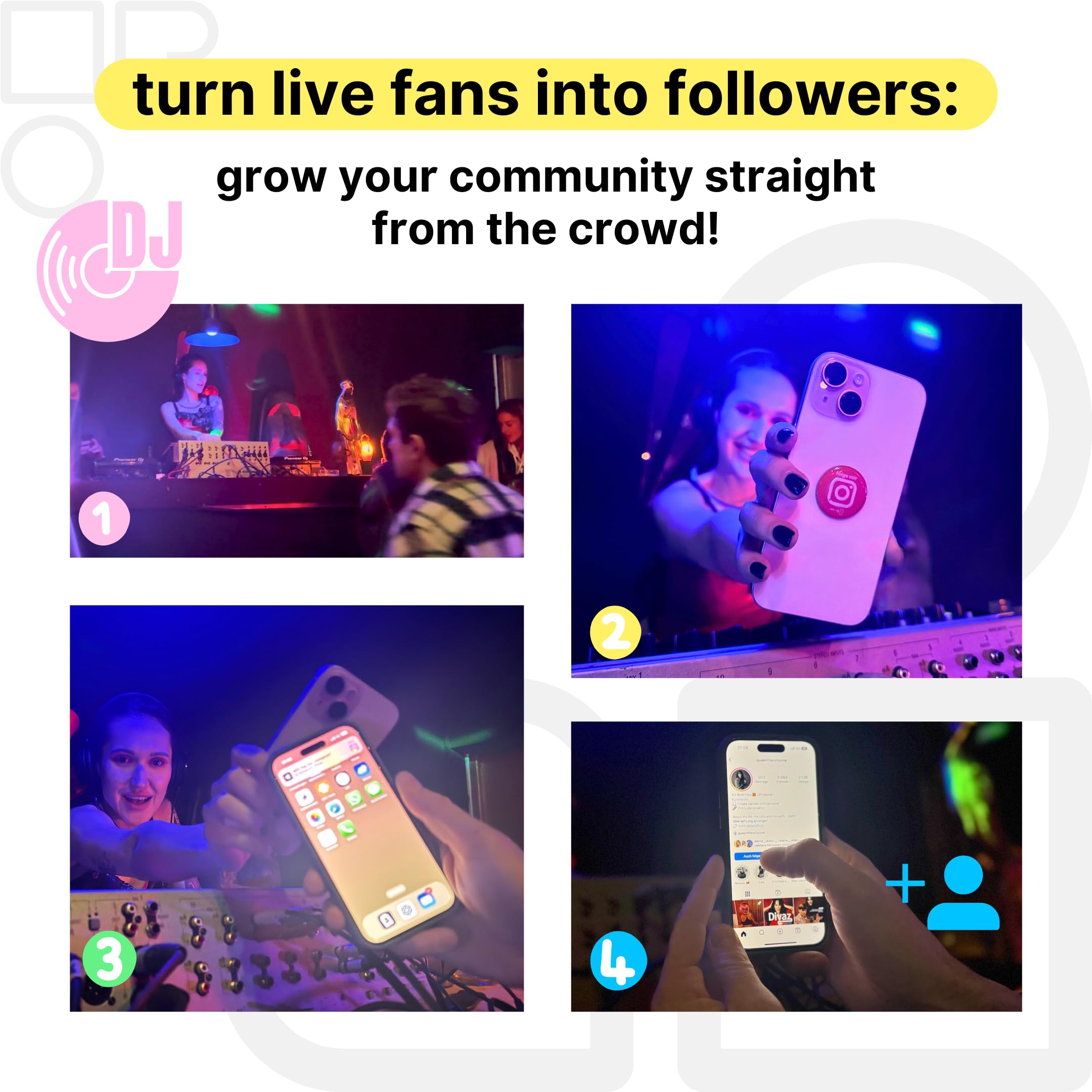 Instagram - Adesivi NFC "Follow Us" - Programmabili e riutilizzabili - 3 cm di diametro - Adesivi lucidi con chip NFC - Strumento di marketing senza contatto per caffè, hotel