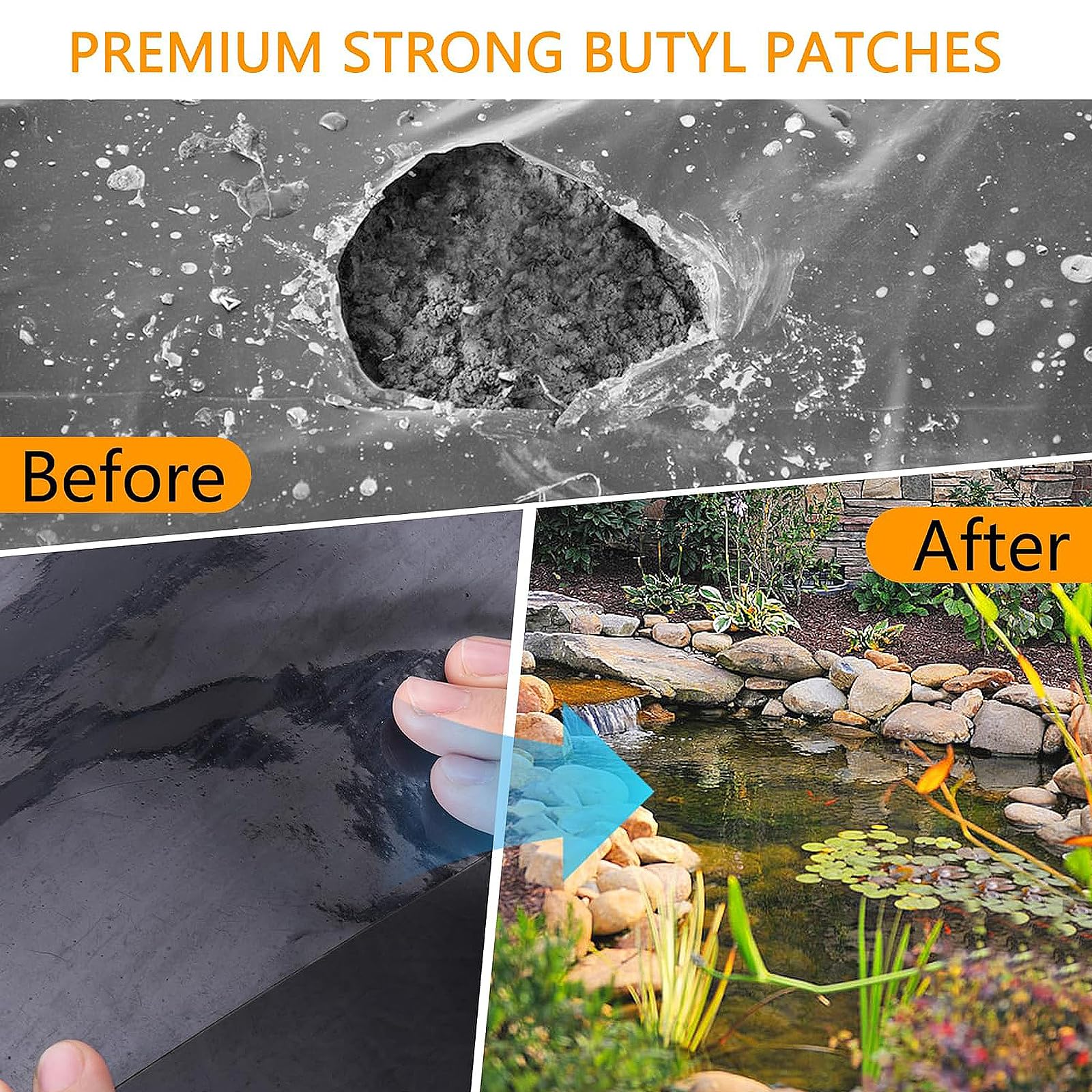 2 Pezzi Toppe Riparazione per Rivestimento da Laghetto 20x20CM EPDM Toppa Autoadesive Kit di toppe rivestimento laghetto Impermeabile Patch per Giardino Esterno riparazione Copertura Laghettos