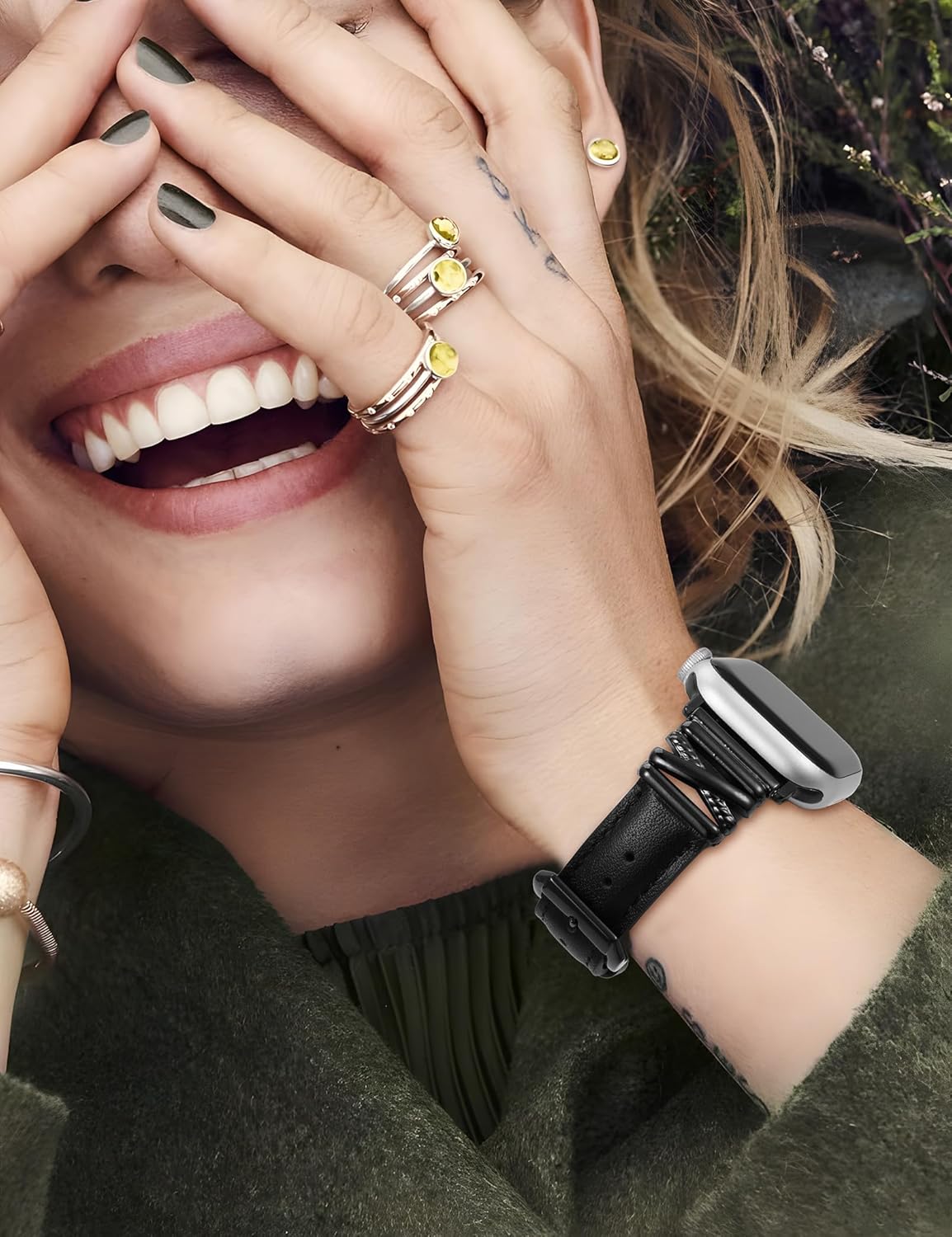 Minyee Leather Band Compatible with Apple Watch 42/41/40/38/44/45/46/49mm Women,Dressy Slim Premium Leather Strap with Designer X-Shape Metal Buckle for iWatch Series 11 10 9 8 7 6 5 4 SE/Ultra 3 2 1 - Image 5