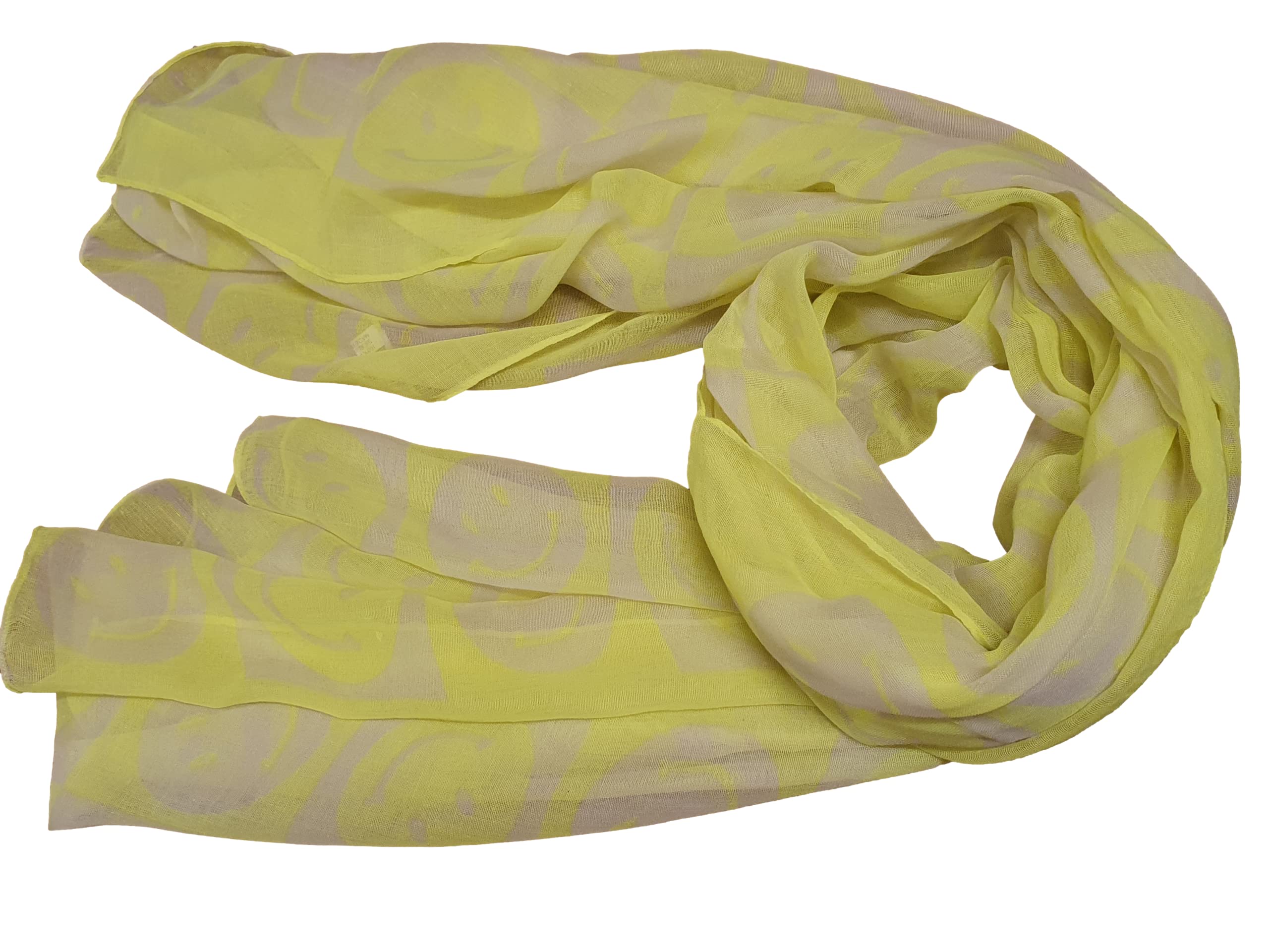 Fat-Catz-Copy-Catz Women's Neon Yellow Smiley Face Scarf 4 Colours: Neon Smiley Happy Face Hippy Style Long Scarf, Shawl, Wrap, Sarong - By Fat-Cat-Copy-Catz (Neon Yellow Smiley Face Scarf)