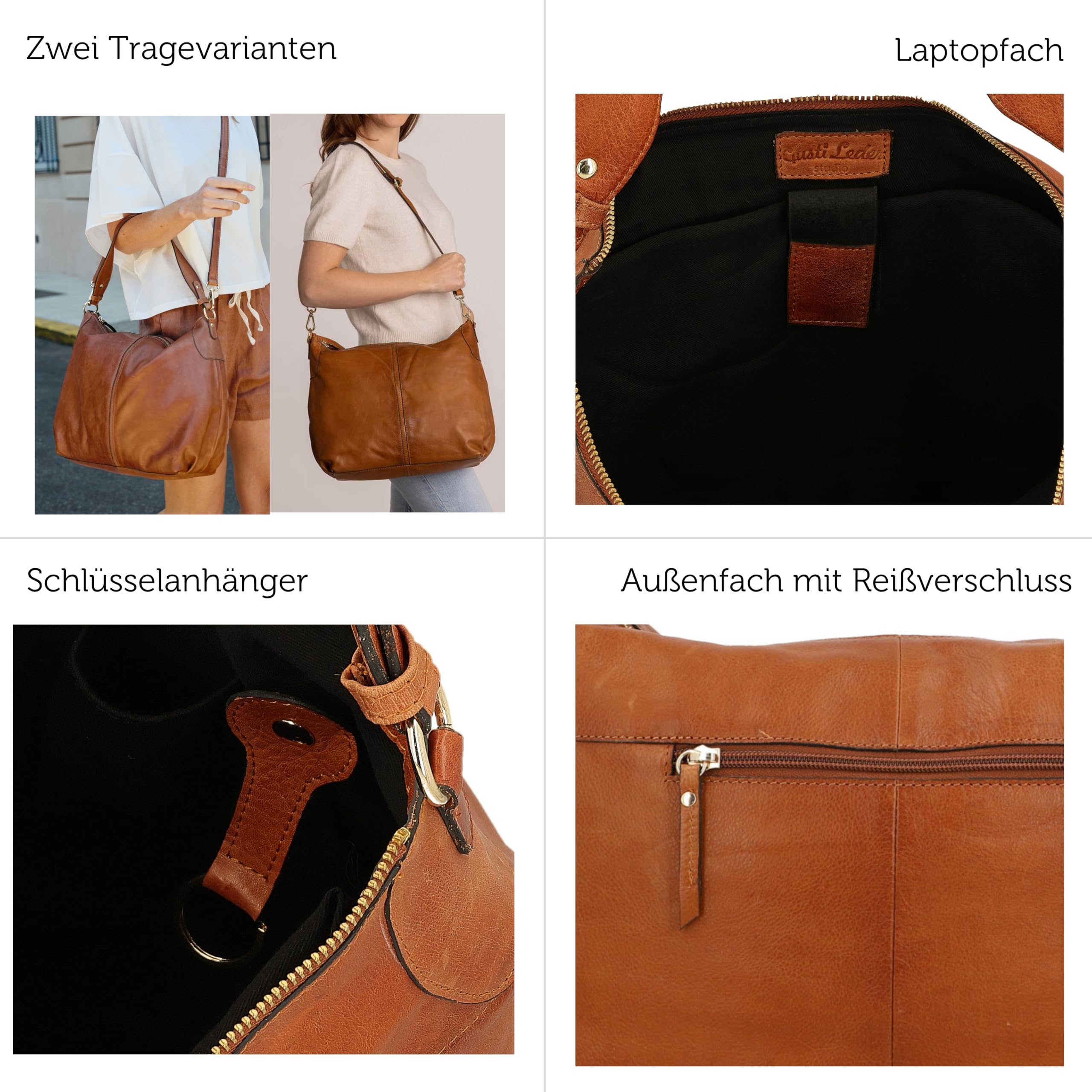 Gusti Shopper Leder - Hannah Damen Handtasche Umhängetasche Riementasche Schultertasche Unitasche Bag Shopping Tasche Ledertasche Leder