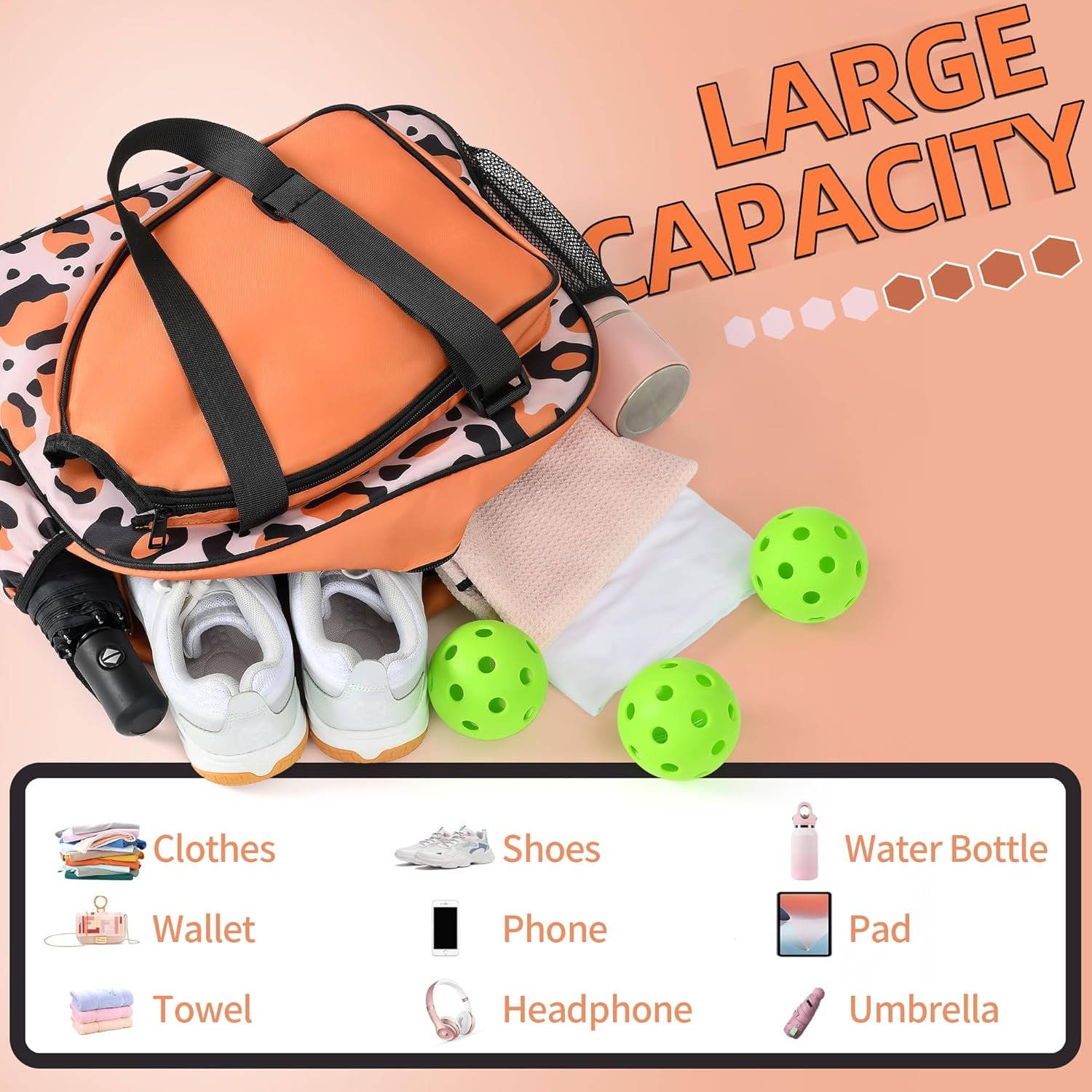 Boulder Bee Pickleball Bags, Premium Pickleball Tote Bag for Girls, Women’s Hand/Shoulder Gym Bag w Water Bottle Holder, with Pickleball Racquet/Paddle Holder