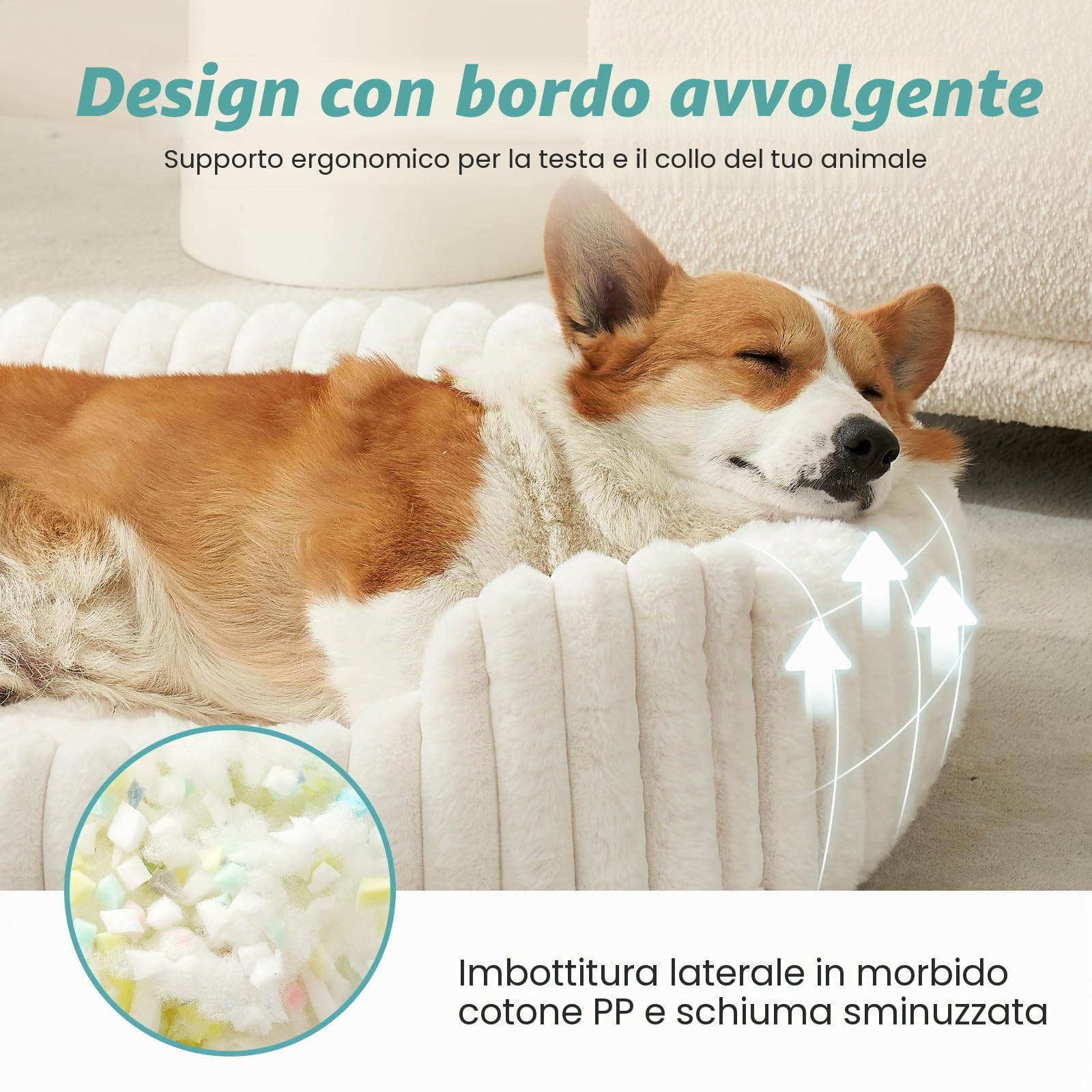 COZY KISS Cuccia Ortopedica Lavabile per Cane, per Cani Piccoli e Medi, Letto Morbido in Pelliccia Sintetica, Divano per Animali con Bordo Alto, Morbido, Antiscivolo, 76x58x18cm, Beige