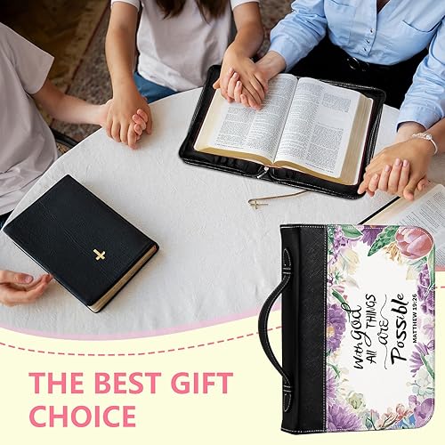 Miniatura 6 de Fundas para la Biblia para mujer, funda de piel sintética con bolsillos y cremallera, funda de transporte de la Biblia de tamaño grande para libros