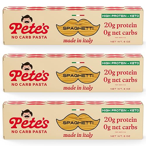 Miniatura 1 de Pete's Pasta Paquete de 3 fideos de espagueti de 8 onzas, pasta sin carbohidratos, 0.71 oz de pasta alta en proteínas, auténtica pasta italiana