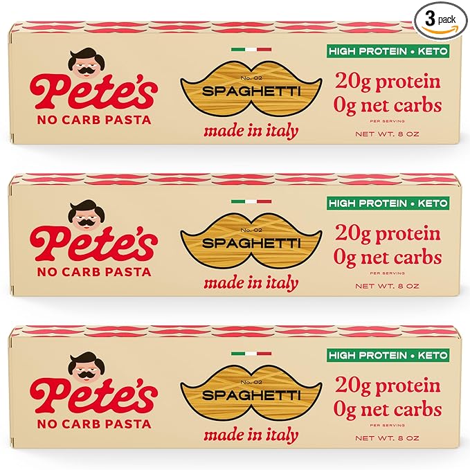Pete's Pasta Spaghetti Noodles | 20g High Protein, No Carb Pasta | Keto, Carb Free Pasta | Healthy, Zero Carb Italian Pasta From Italy | 3-Pack, 8oz