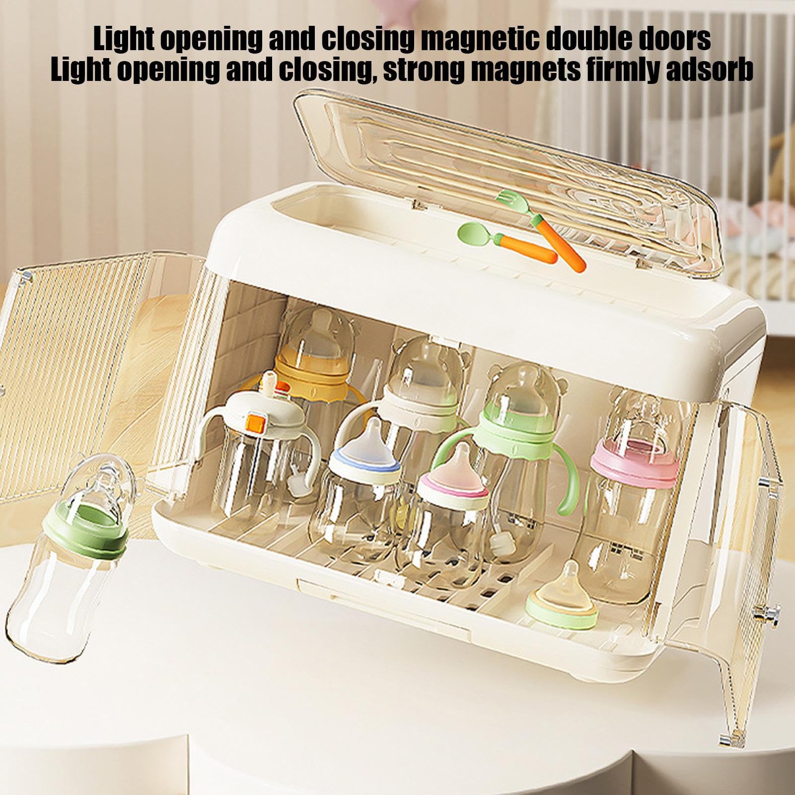 Organizer da banco per la cameretta dei bambini, spazioso organizer da bancone, contenitore per l'asciugatura efficiente con protezione dalla polvere, pratico portabottiglie per alimenti per bambini