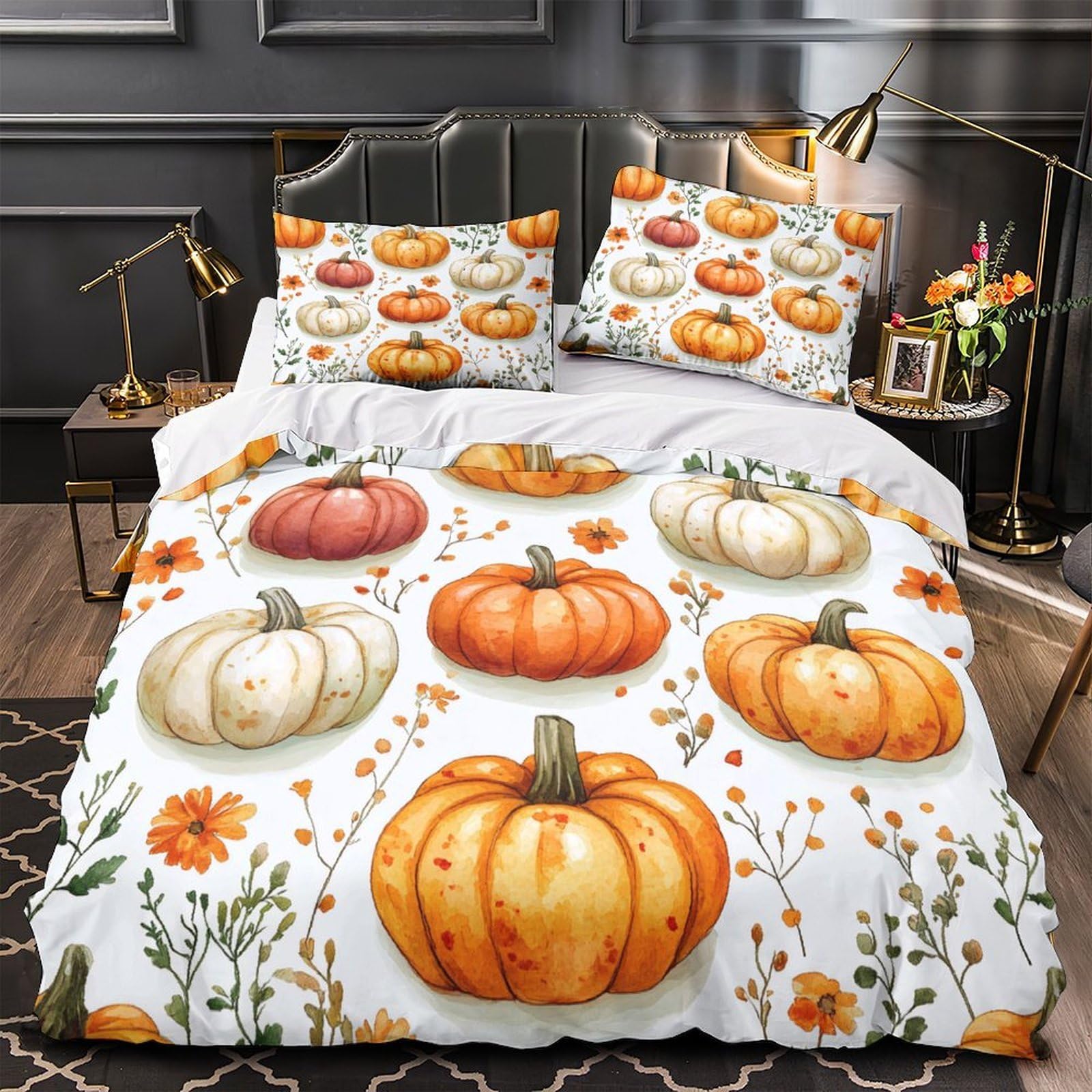 Housse de couette citrouilles d'automne parure de lit 140x200 zippée