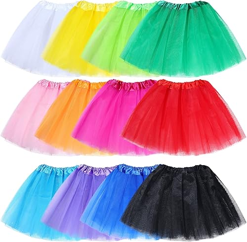 Jiuguva 12 piezas de tutú para niñas pequeñas, faldas de tutú multicolor de 3 capas, tutú de ballet para niña, tutú esponjoso, fiesta de cumpleaños,