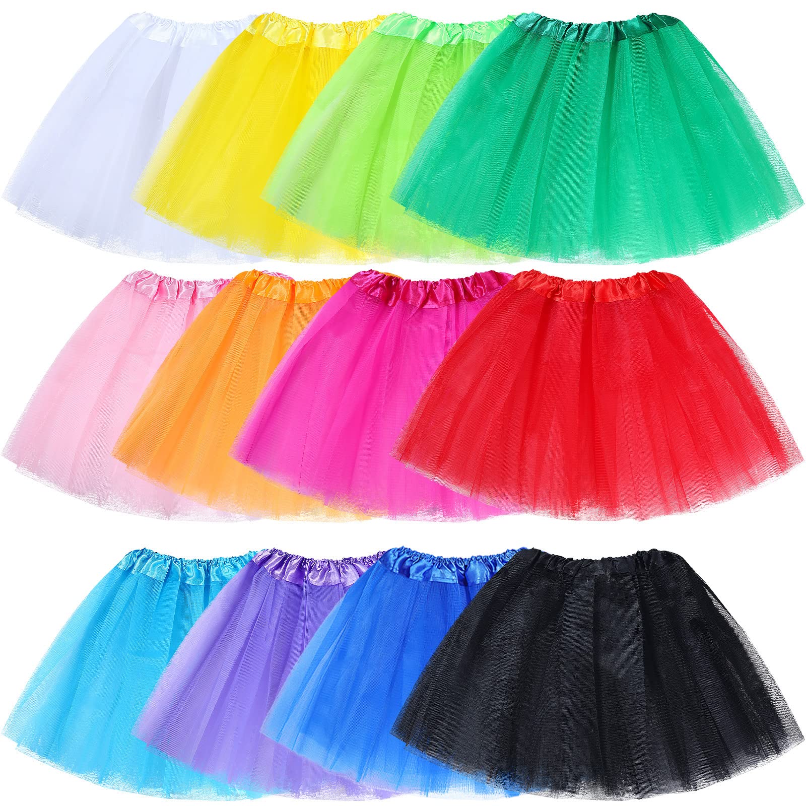 Jiuguva12 Pcs Tutu for Toddler Girls 3-Layer Tutu Dresses Multicolor Rainbow Neon Princess Tulle Skirt Halloween Costume for Princess Ballet Dance Summer Birthday Party Age 3-8