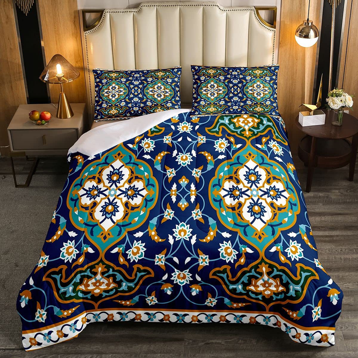 Loussiesd Geometric Soft Duvet Kids Rabic Floral Colorful Traditional Islamic Bedding Set Bohemian Style Tribal Room 3Pcs King Size — image 1