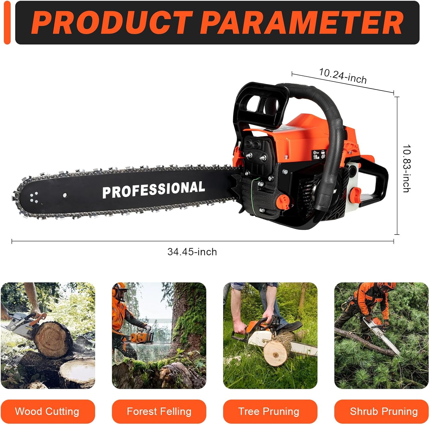 58cc Gas Chainsaw, 20 Inch Gas Powered Chainsaws with Tool Bag, 3.6HP 2-Cycle Handheld Cordless Petrol Gasoline Chain Saw for Cutting Tree Wood Trimming Garden Farm