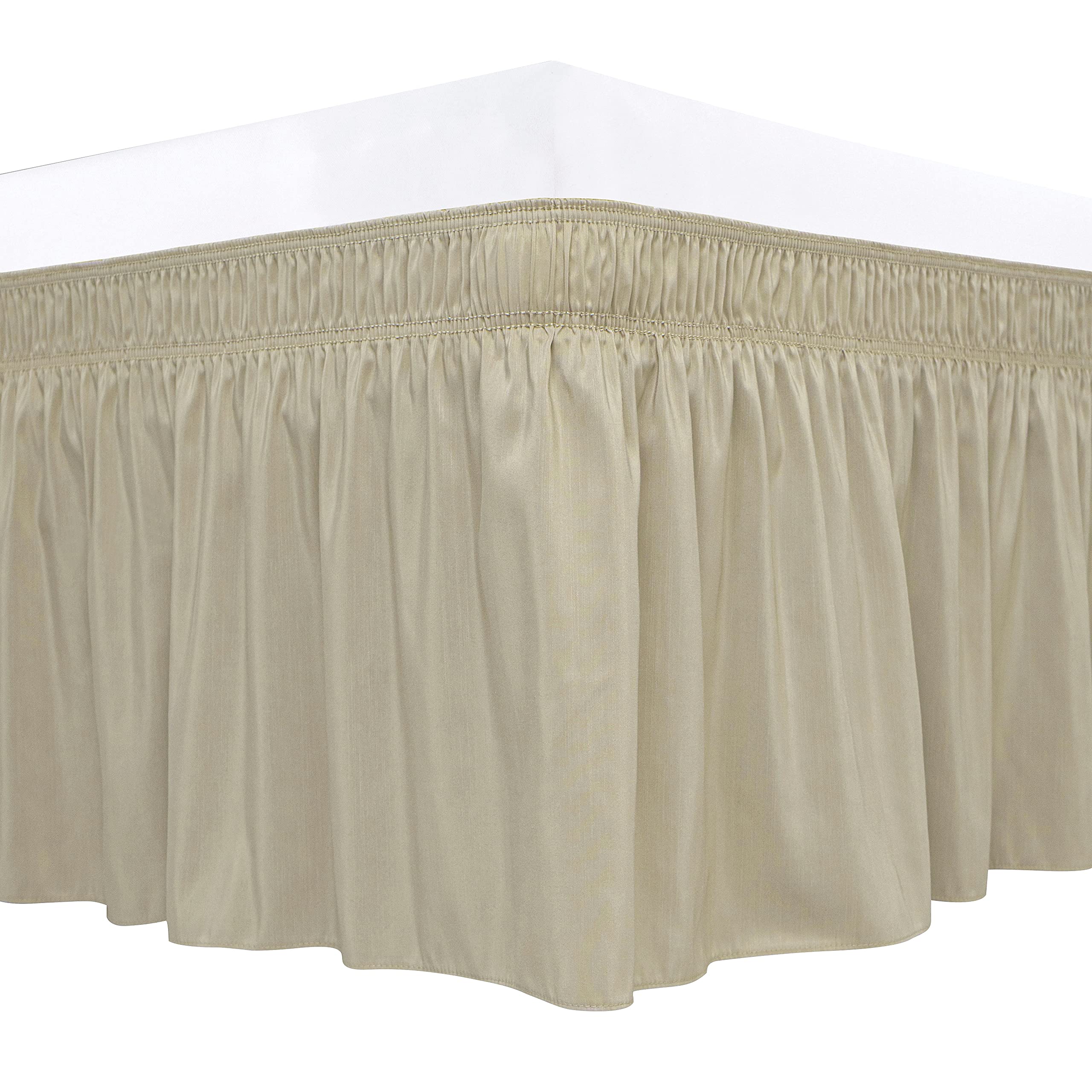 Biscaynebay Wrap Around Bed Skirts for King & Cal King Beds with 21" Drop, Camel Grey Adjustable Elastic Dust Ruffles Easy Fit Wrinkle Resistant Silky Luxurious Fabric Machine Washable