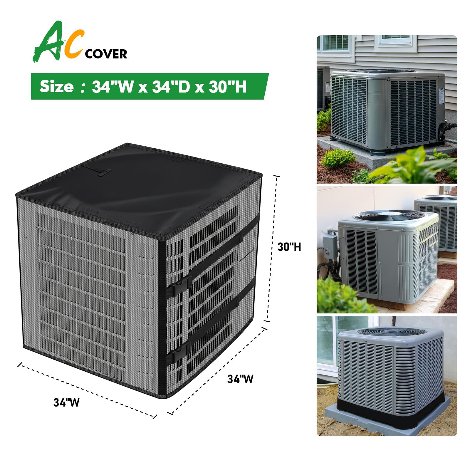 Fundas de aire acondicionado para exteriores, malla completa transpirable con cubierta superior extraíble impermeable para todas las estaciones, cubierta de unidad de aire acondicionado que protege de