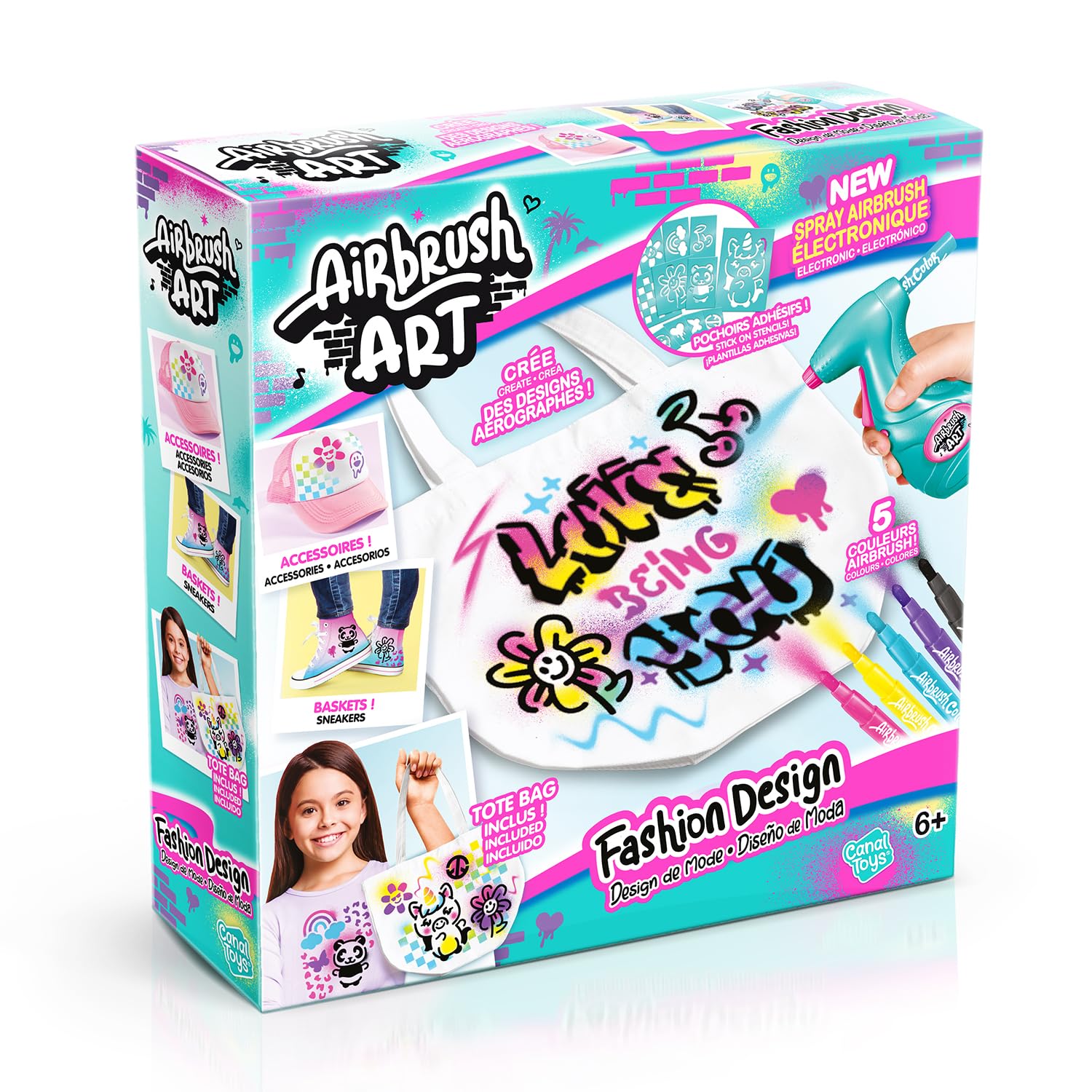 Canal Toys - Airbrush Art - Zestaw Fashion Design Kit z elektronicznym sprayem, szablonami i markerami - AIR 016, Biały