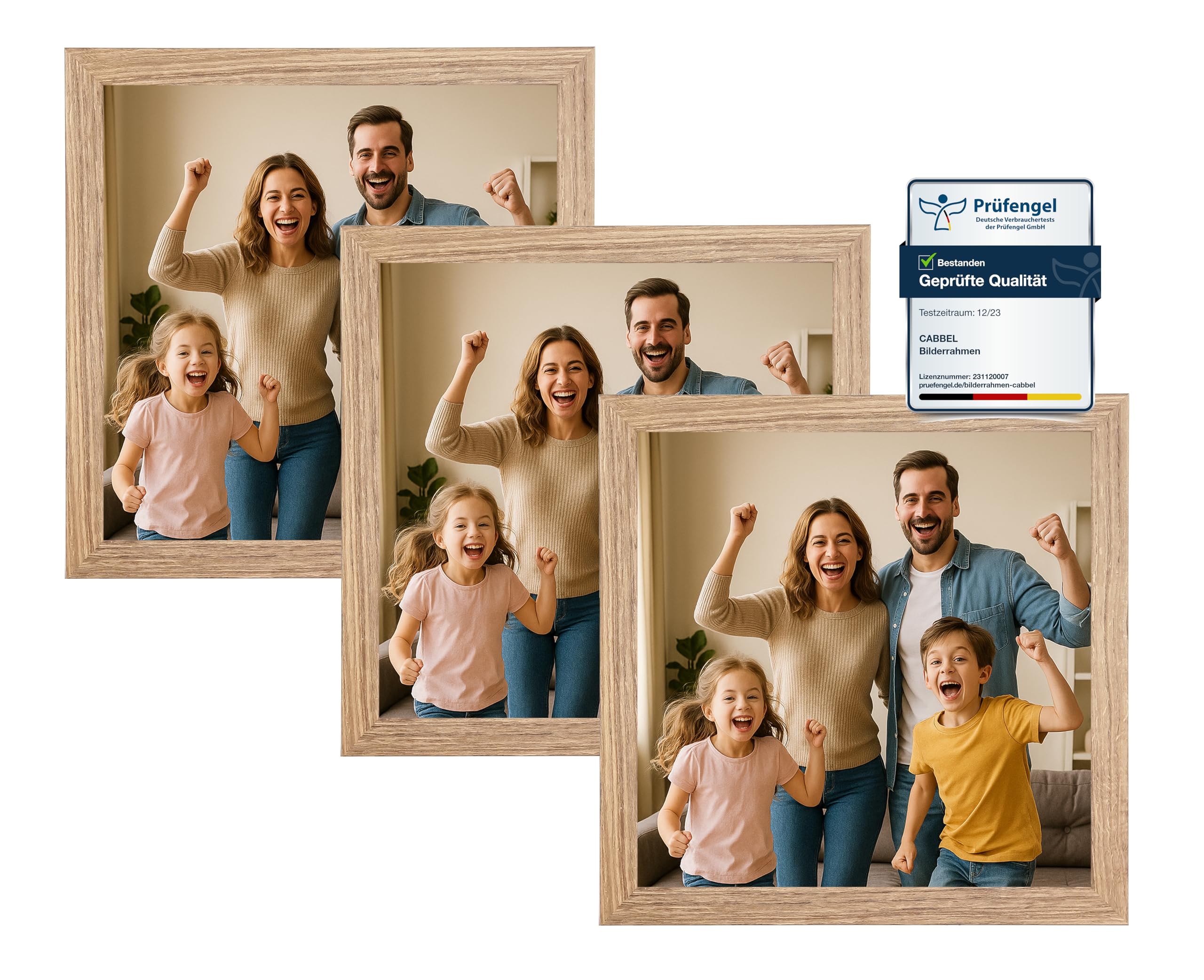 CABBEL Marco de fotos 25x25 cm roble – 3 unidades – marco decorativo con frontal acrílico – ideal para fotos, certifica…
