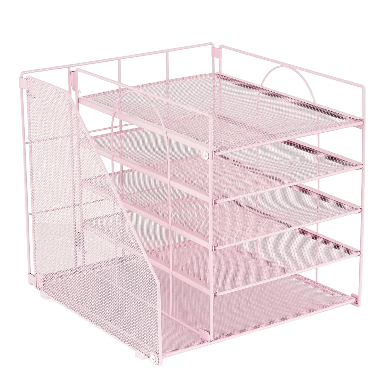 Space Saving Metal Desk Organiser 5-Tiered Letter Tray Document with Magazine Stand for Supplies Desktop File Metal
