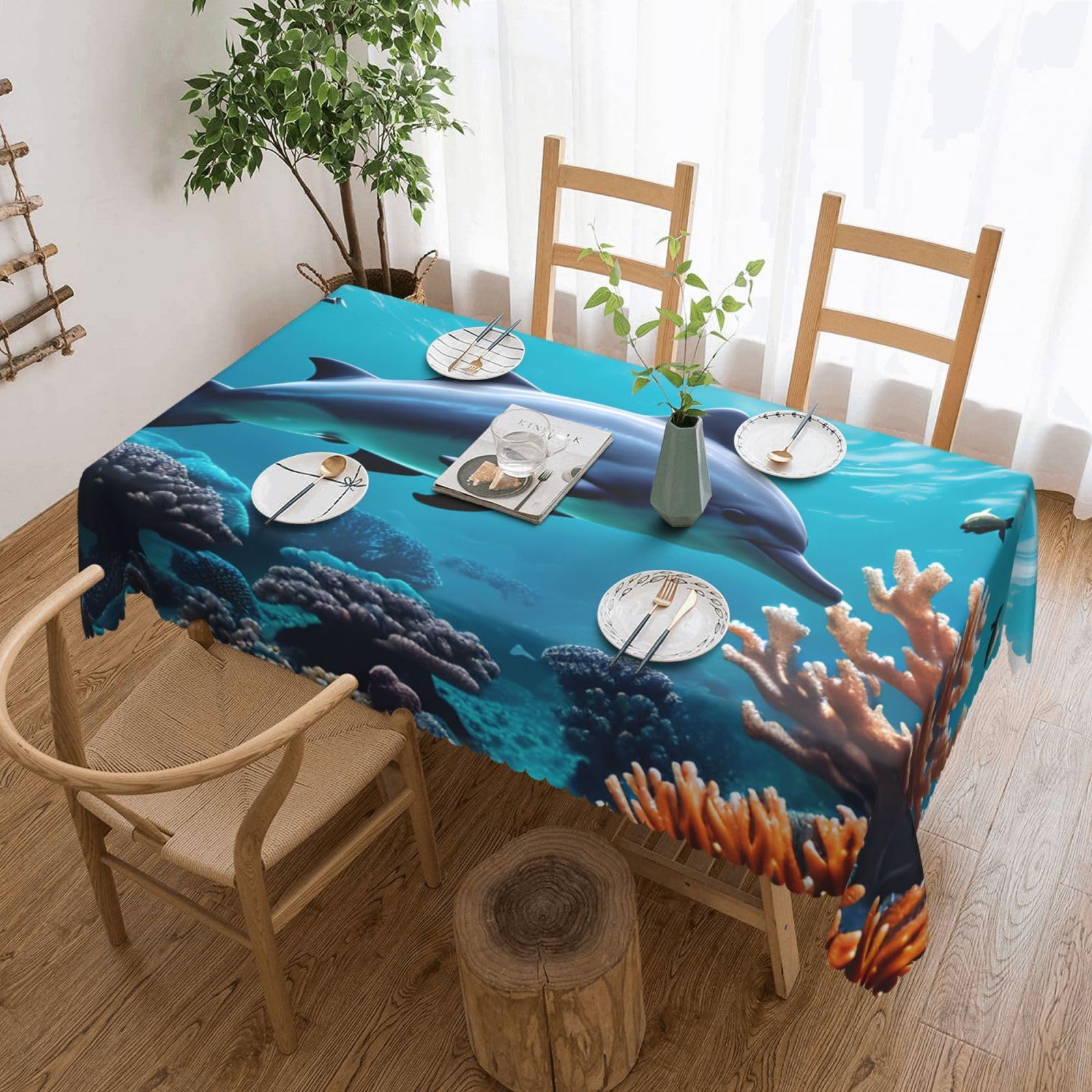 Nappe en tissu dauphins lavable pour protéger la table des enfants